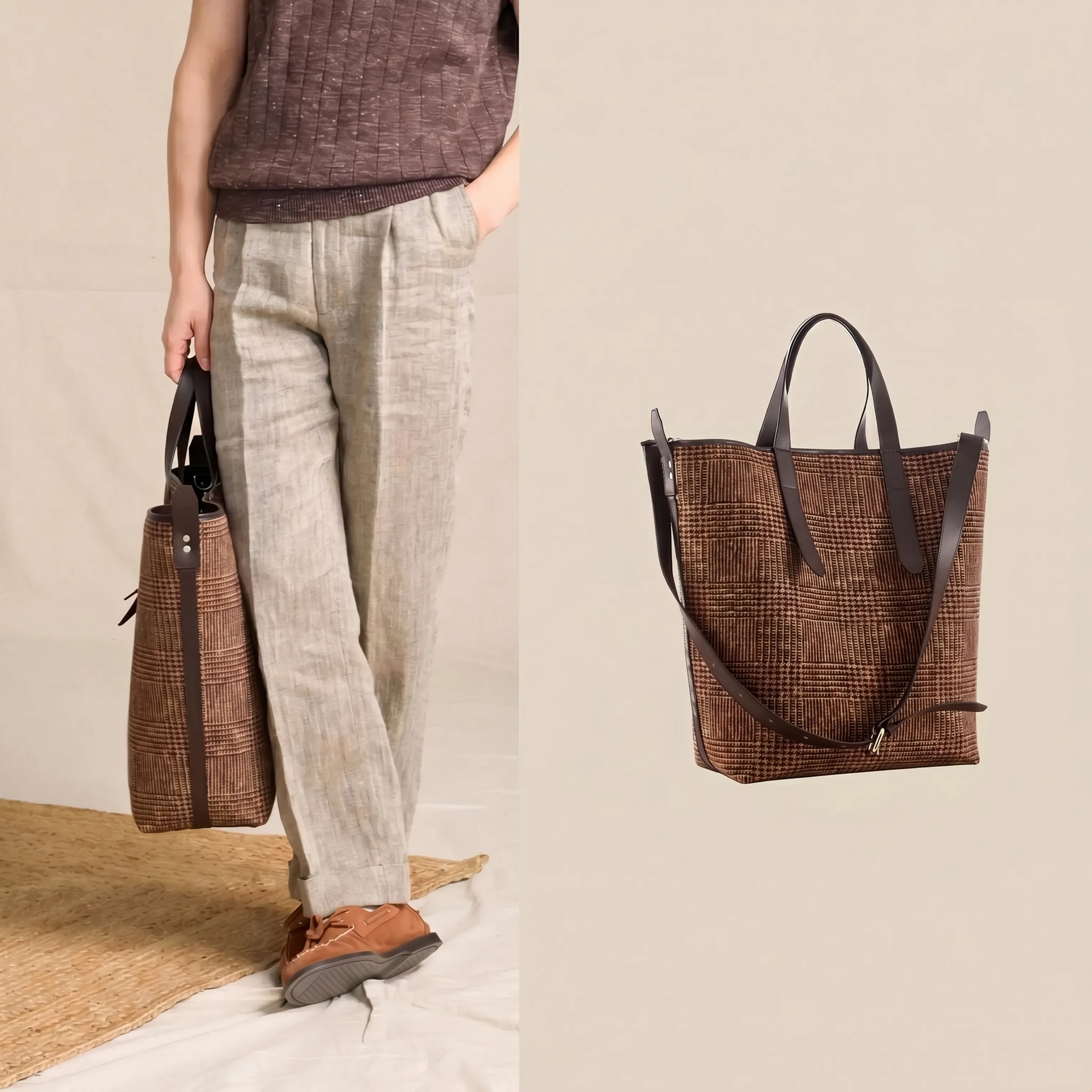 Houndstooth Leather Tote - Image 2