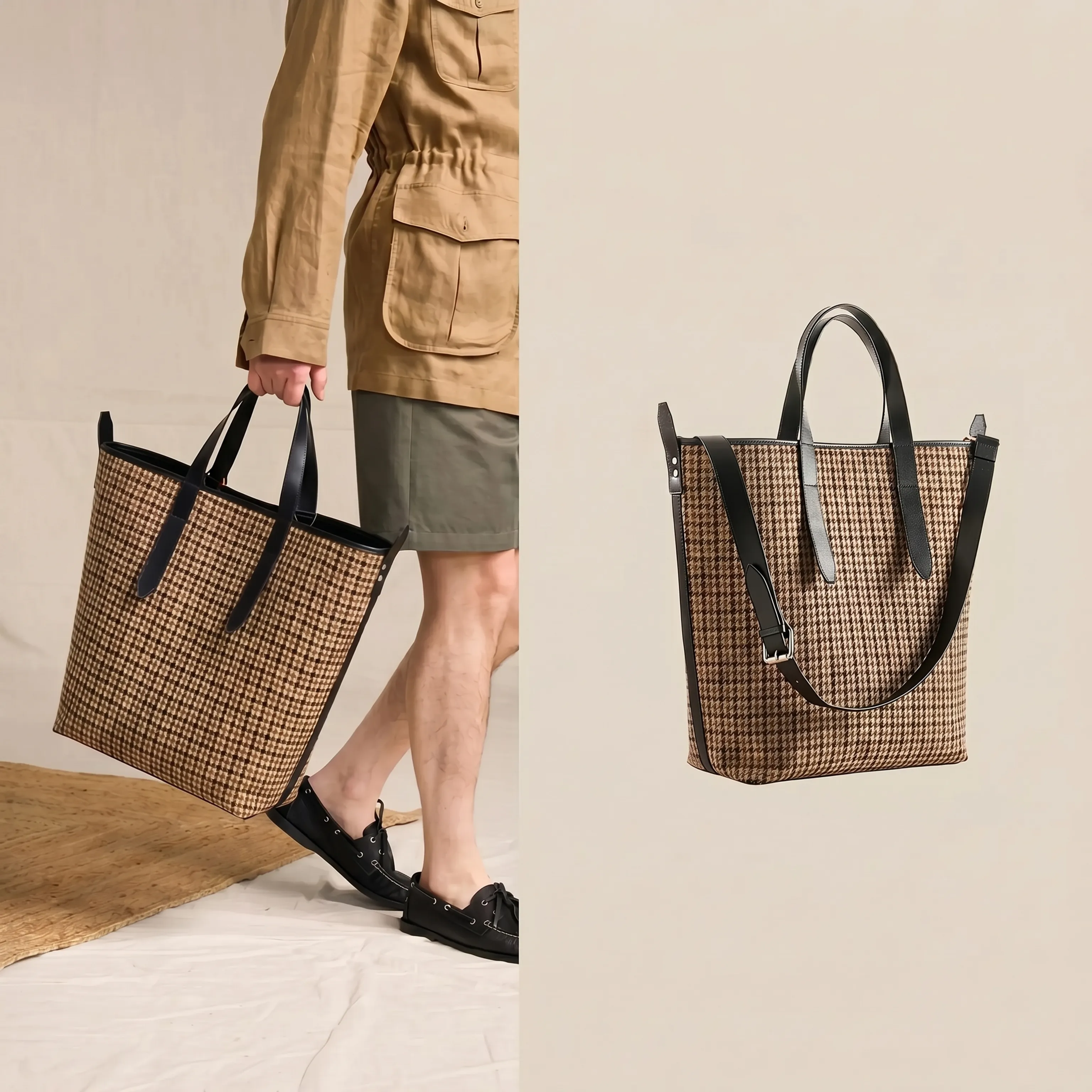 Houndstooth Leather Tote - Image 3