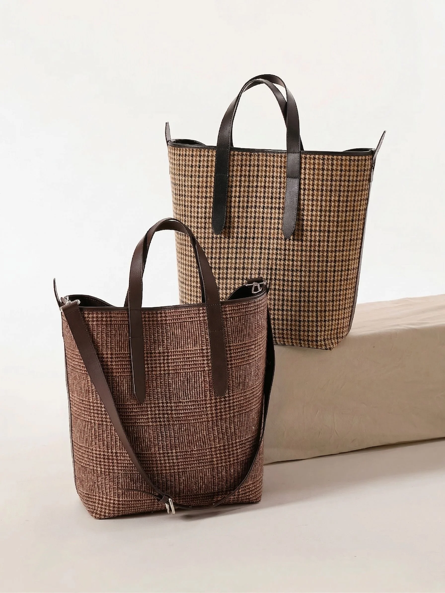 Houndstooth Leather Tote - Image 4