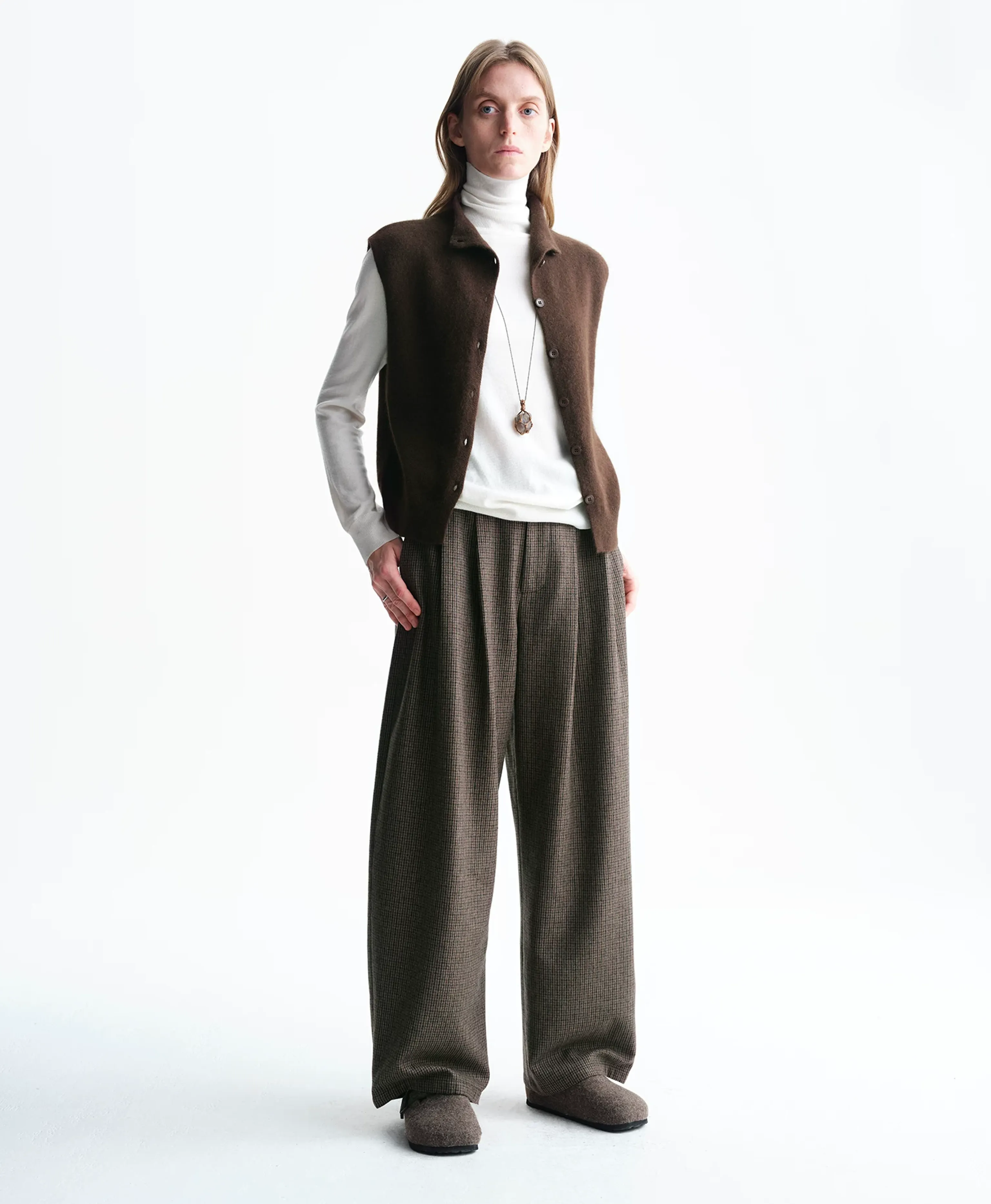 Houndstooth Wool-Blend Wide-Leg Trousers - Image 2