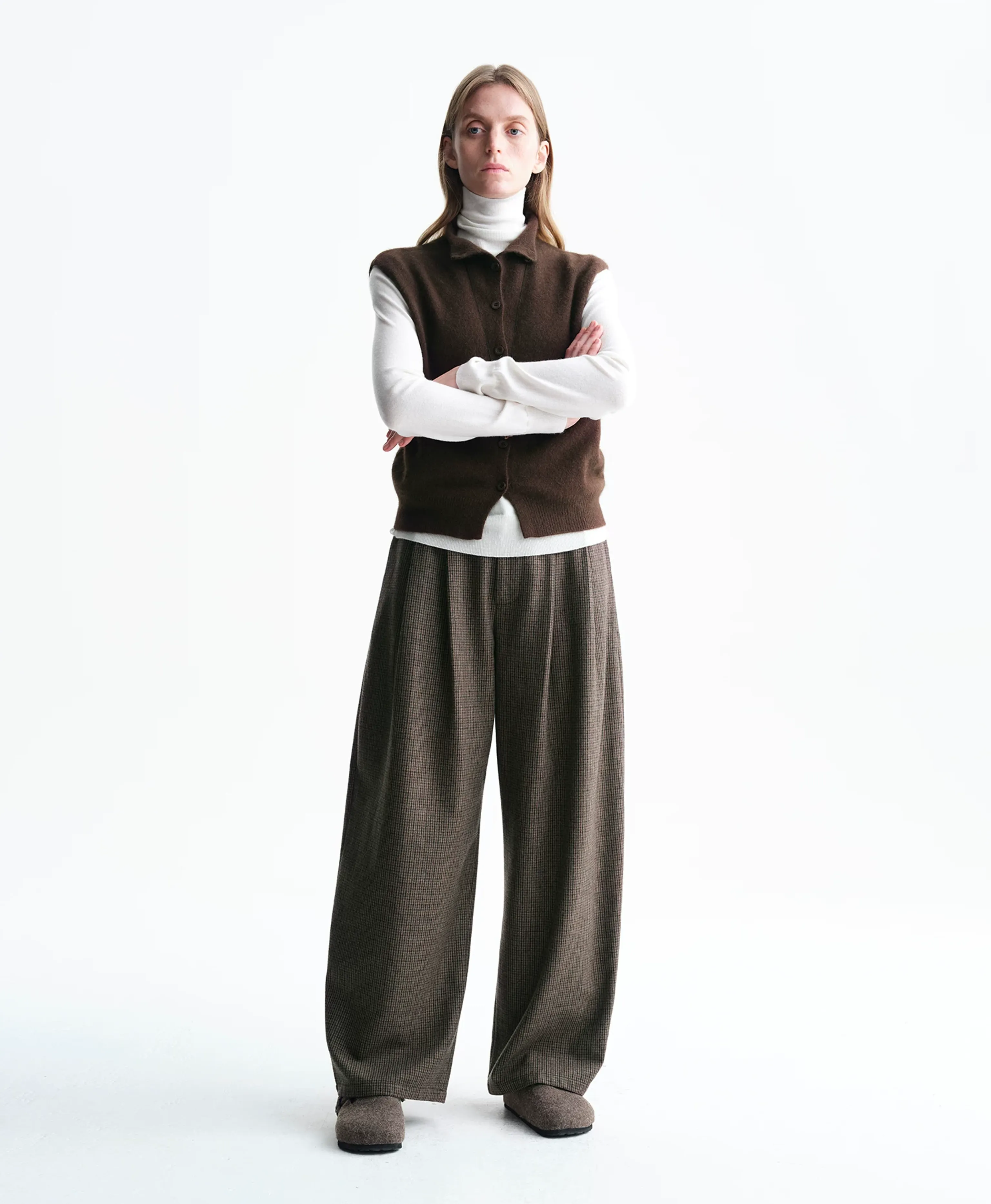 Houndstooth Wool-Blend Wide-Leg Trousers - Image 3