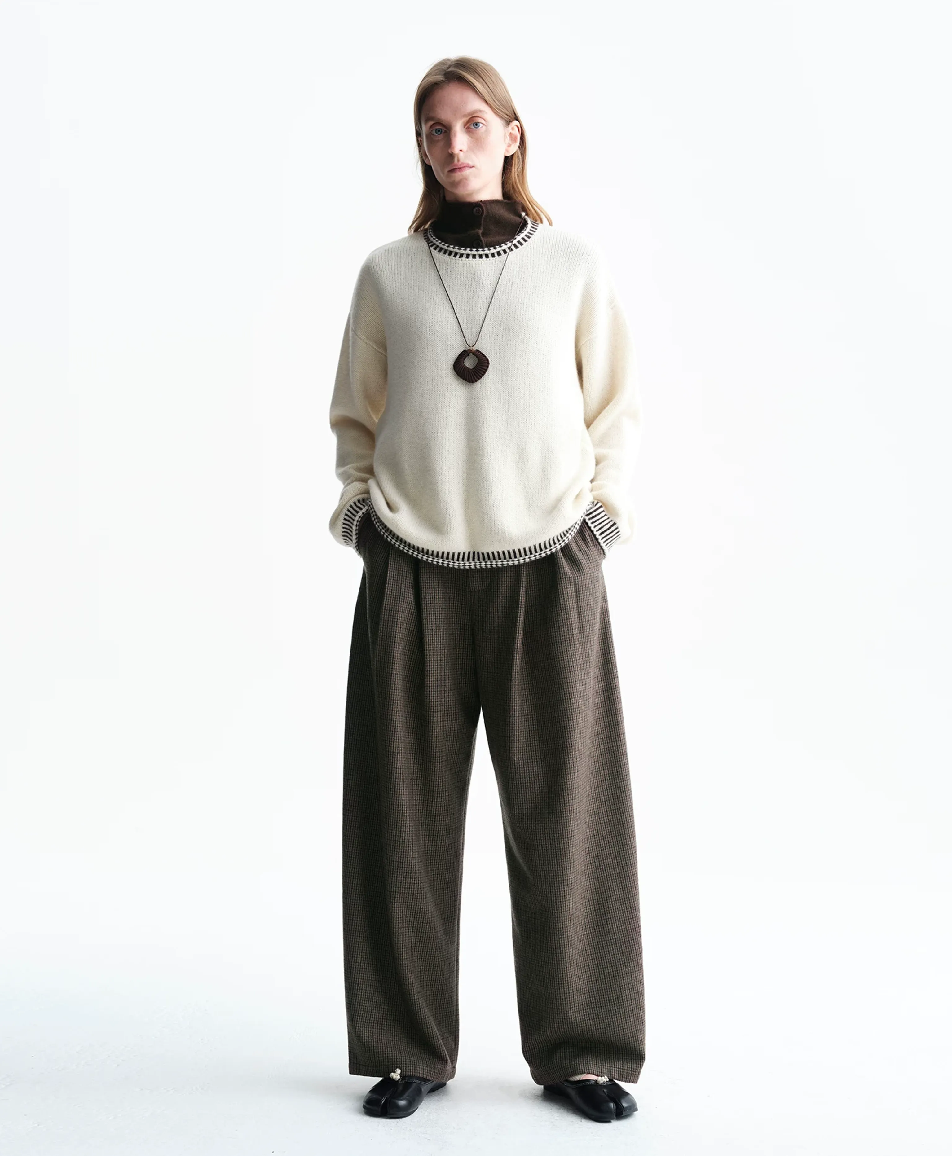 Houndstooth Wool-Blend Wide-Leg Trousers - Image 4
