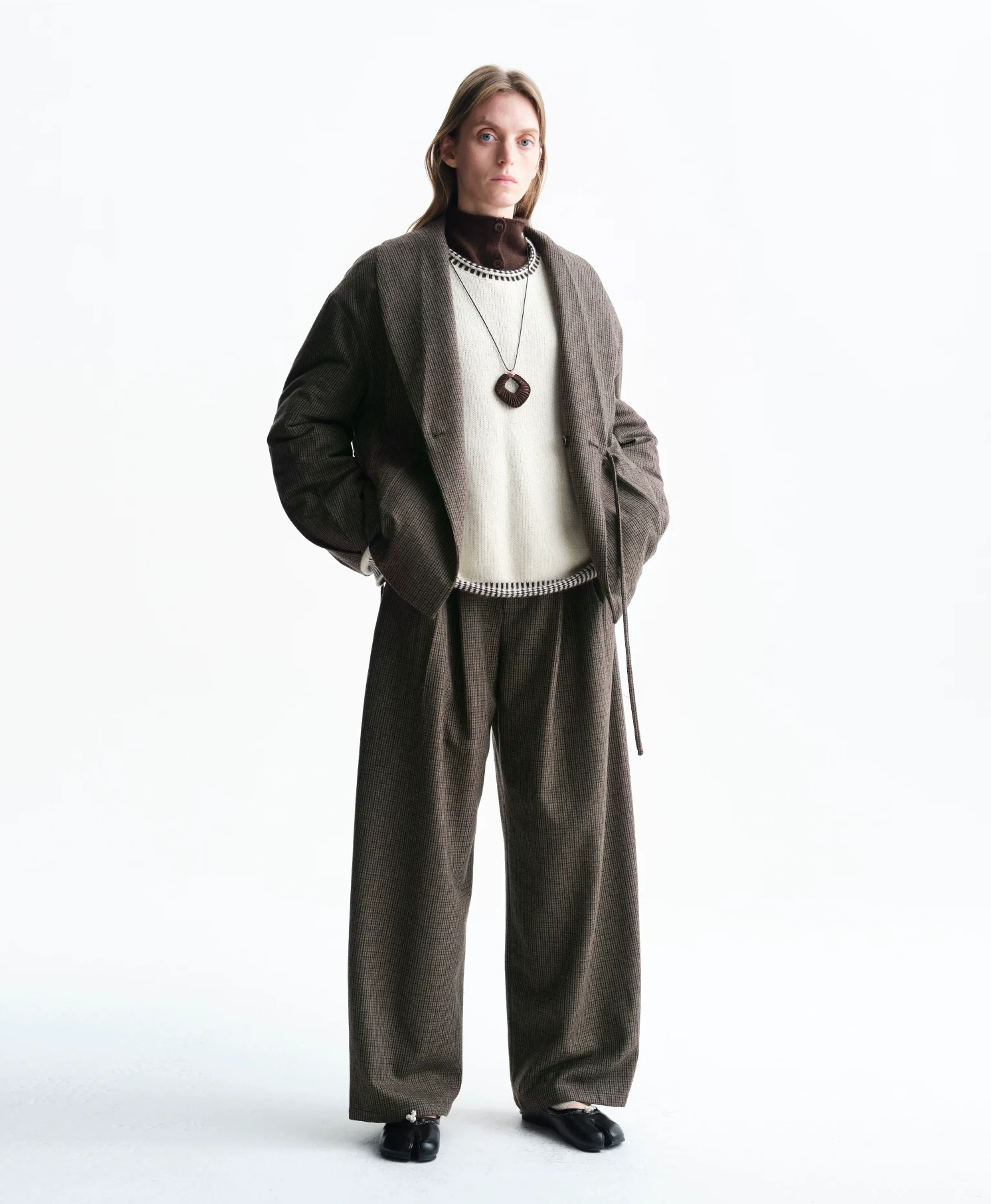 Houndstooth Wool-Blend Wide-Leg Trousers - Image 5
