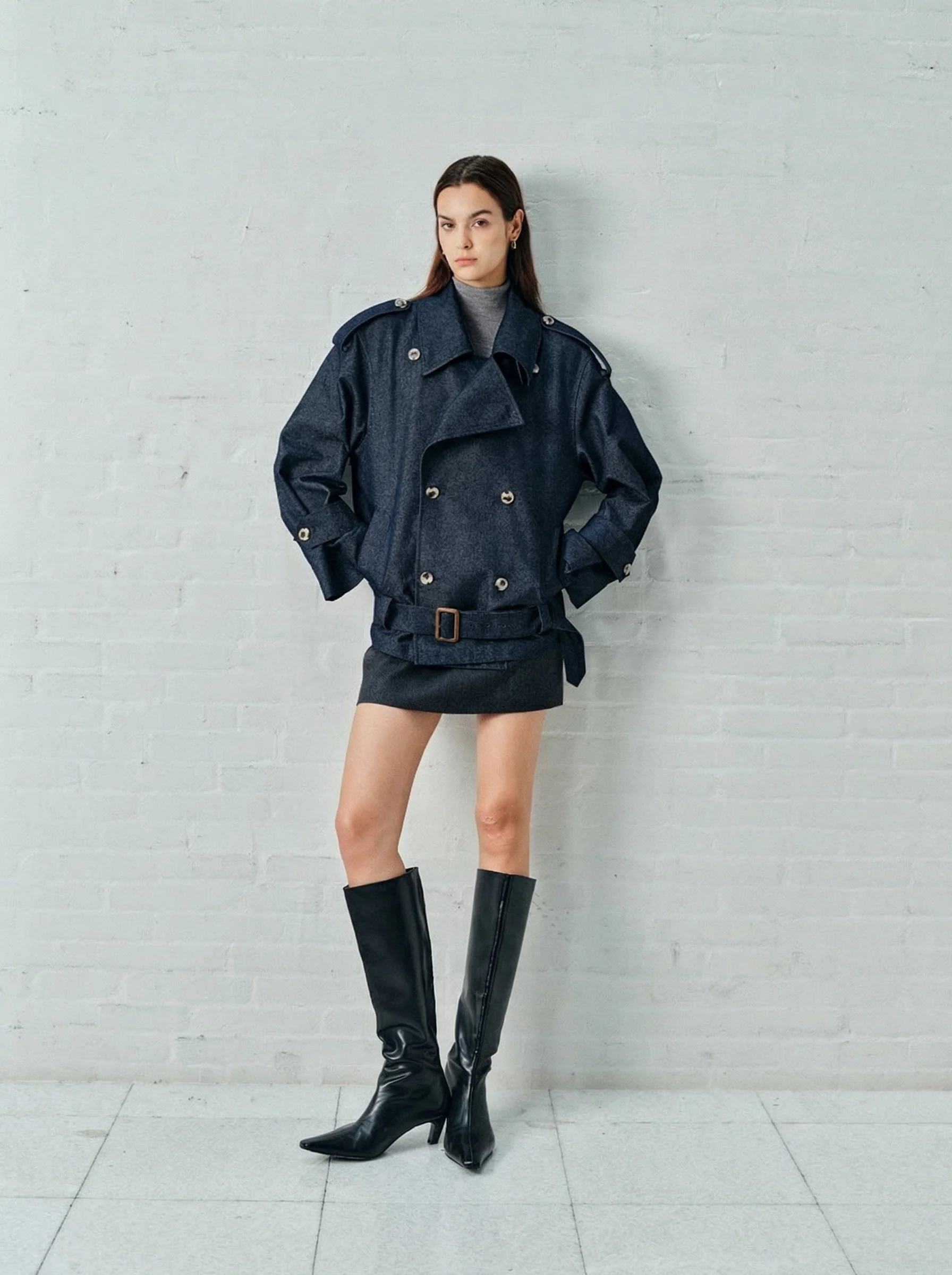 Indigo Faux Denim Trench Jacket - Image 4