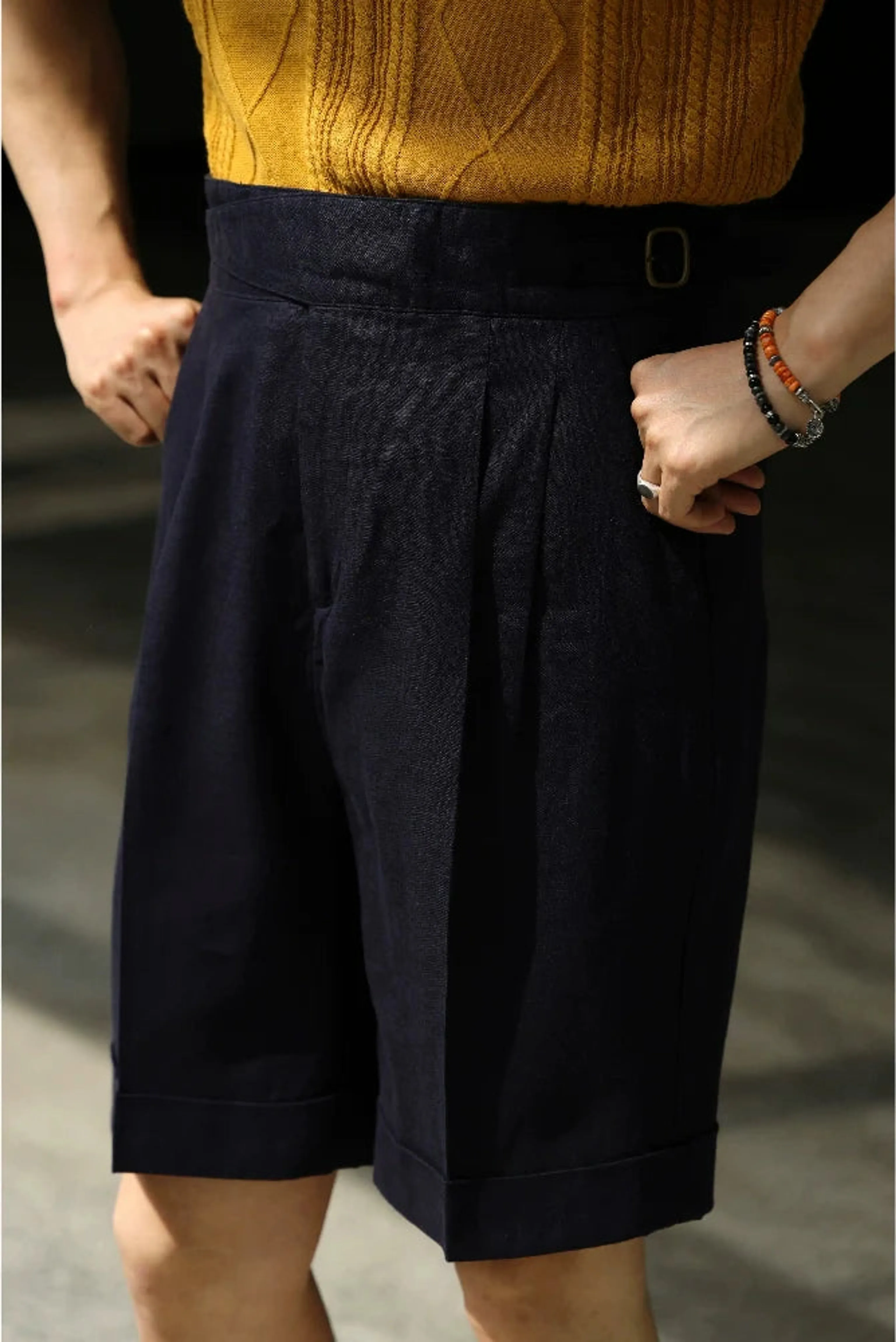 Ink Sea Blue High-Waist Linen Shorts - Image 2