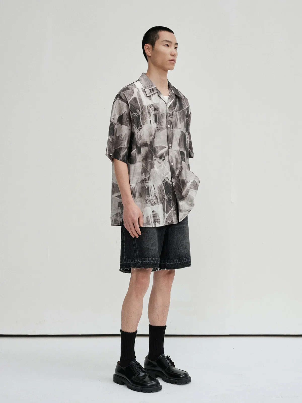 Ink Wash Cuban-Collar Shirt & Slip Dress