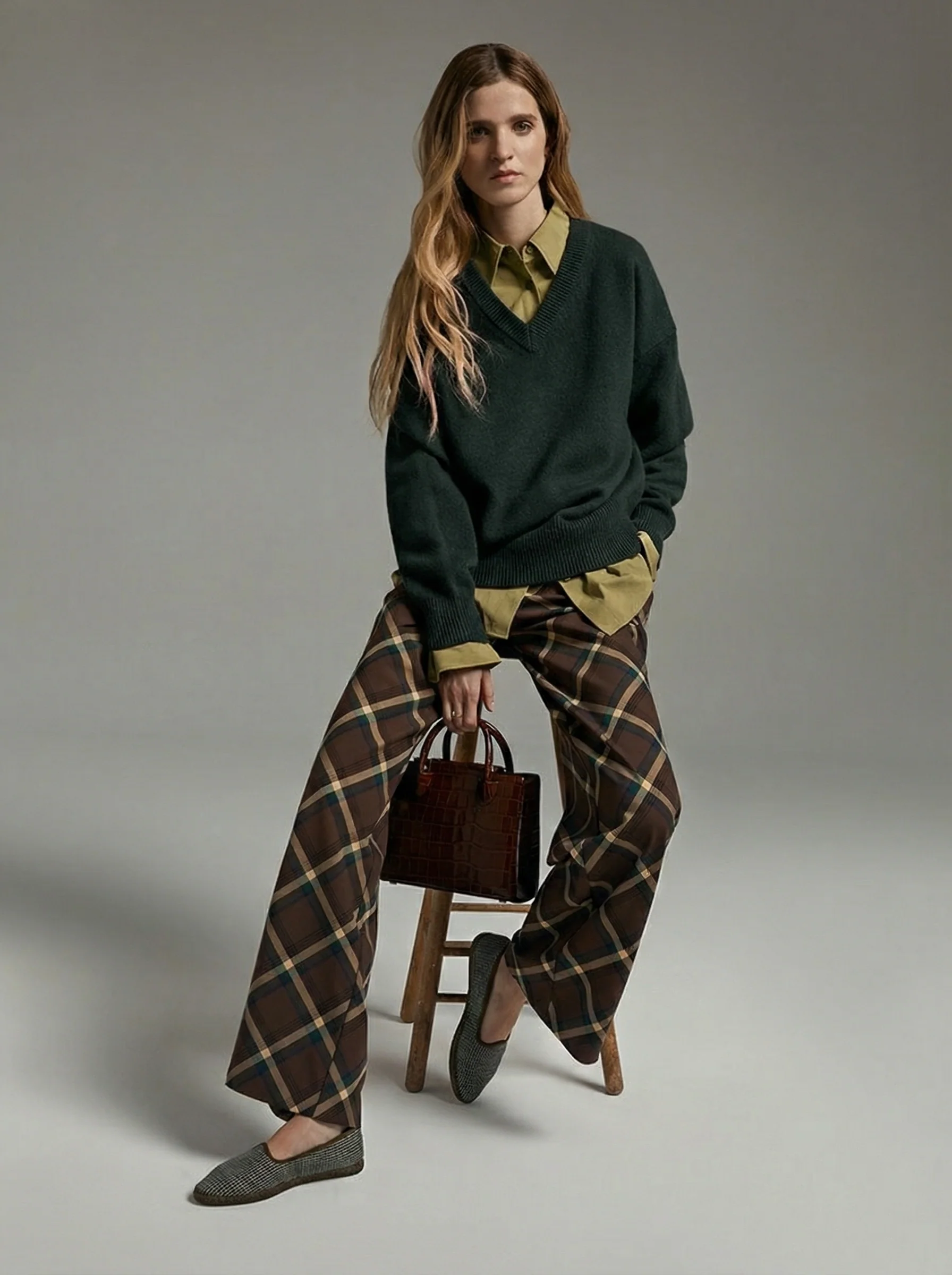 Isabel Wide-Leg Plaid Trousers - Image 5