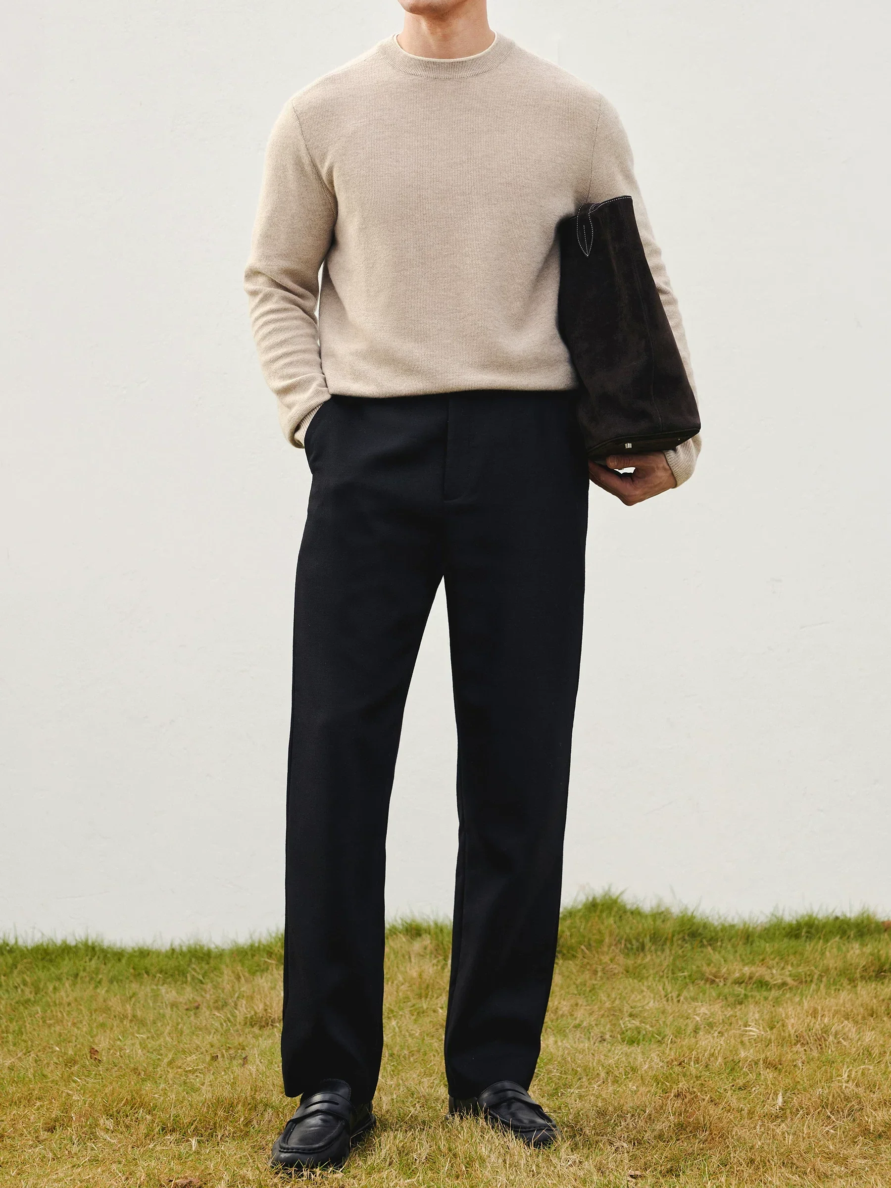 Italian Cashmere Color-Block Collar Crewneck