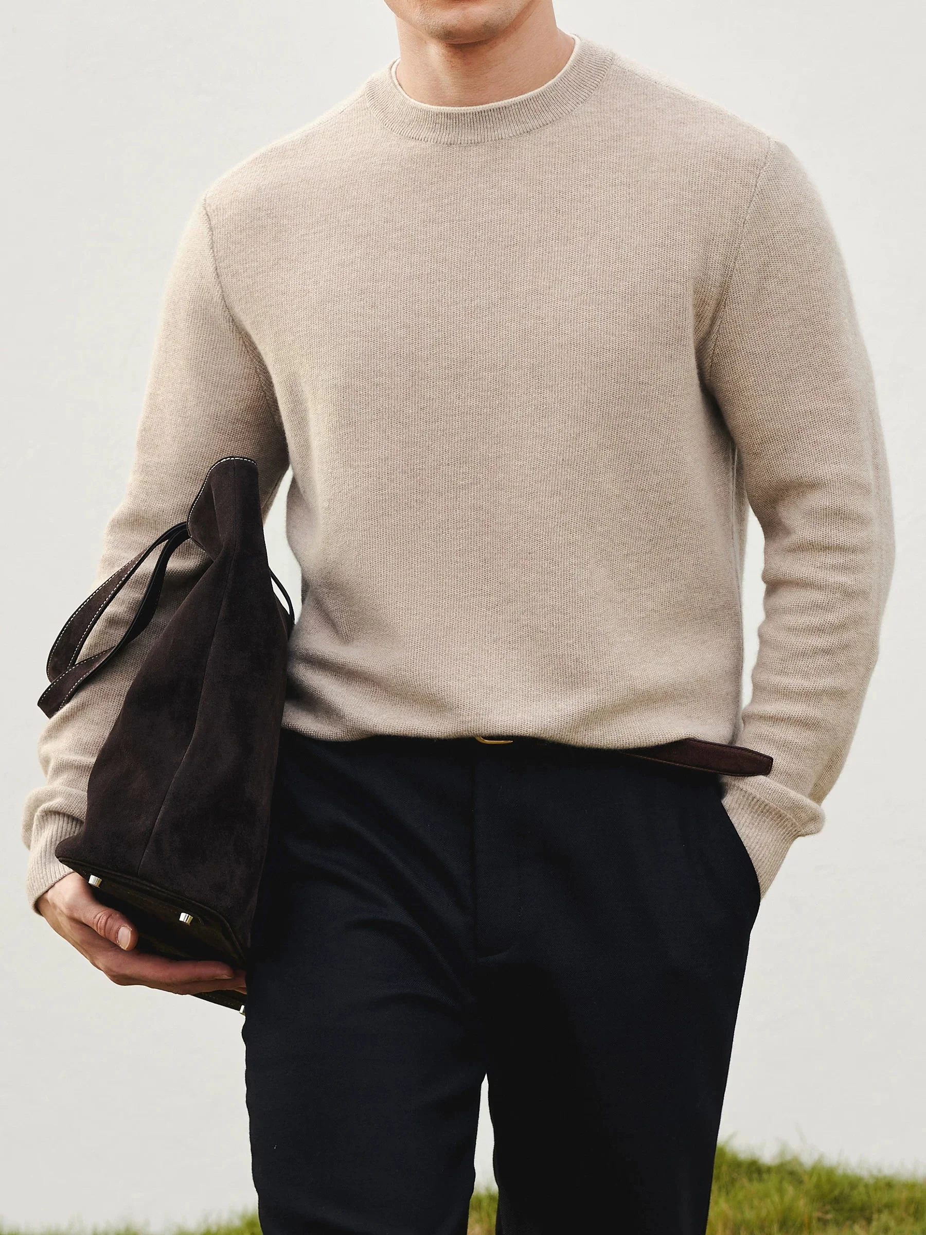 Italian Cashmere Color-Block Collar Crewneck - Image 2