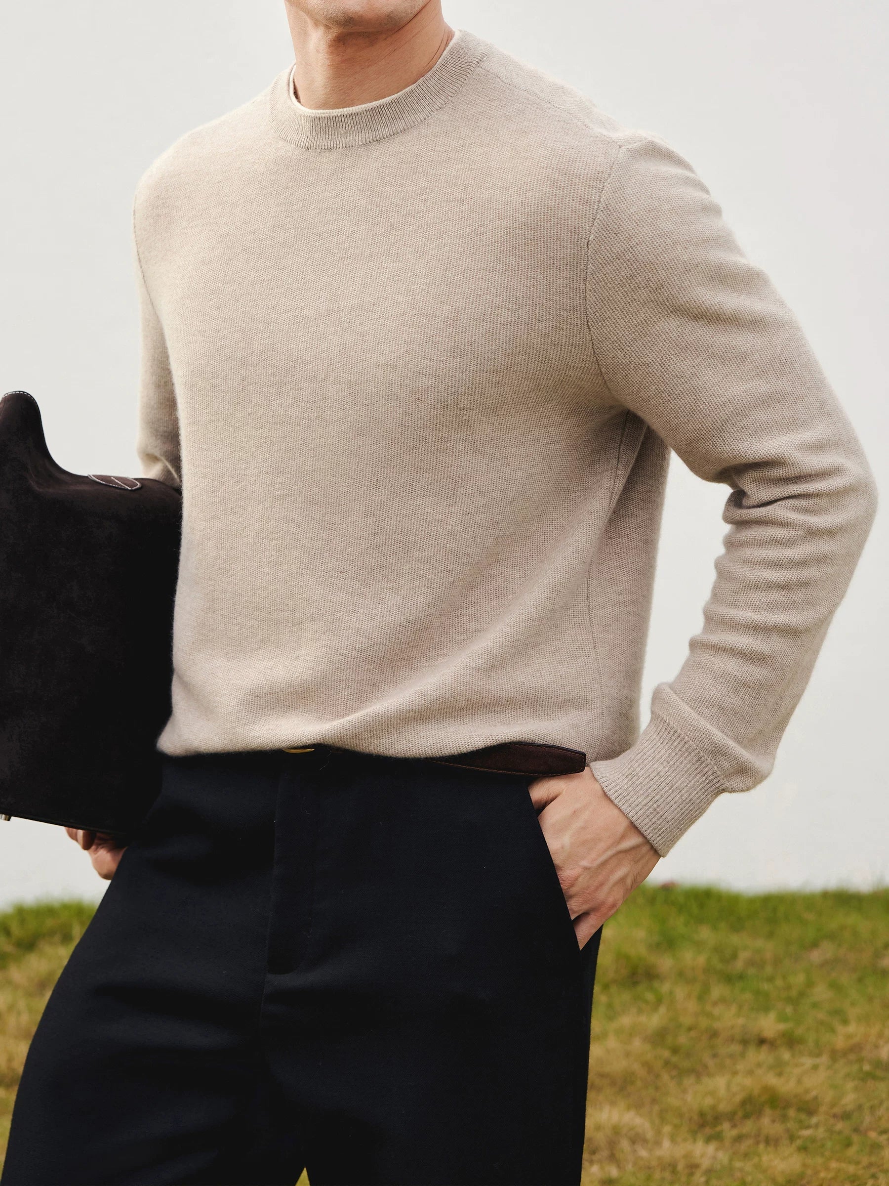 Italian Cashmere Color-Block Collar Crewneck - Image 4