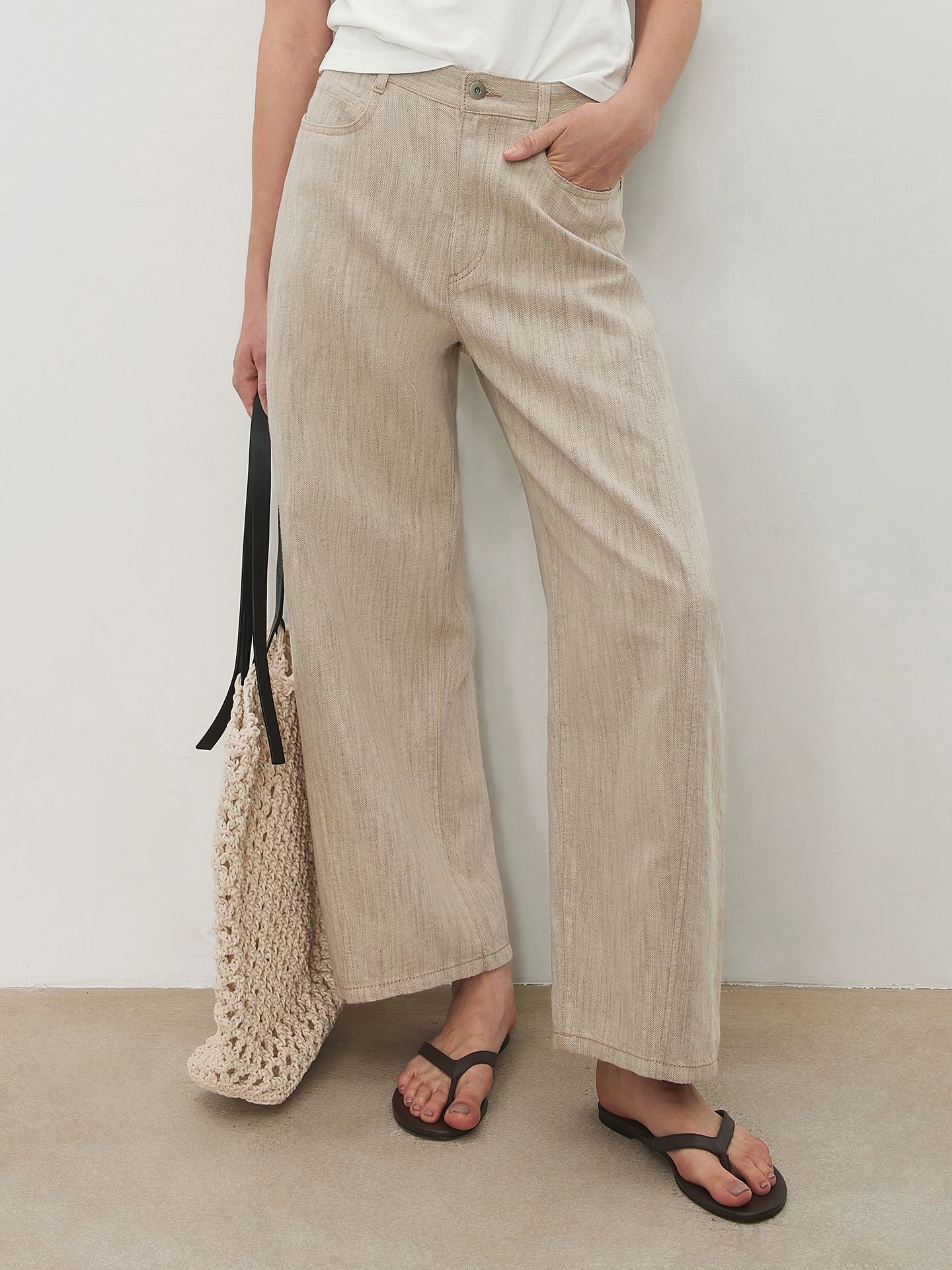 Italian Cotton-Linen Twill Curved Crop Pants