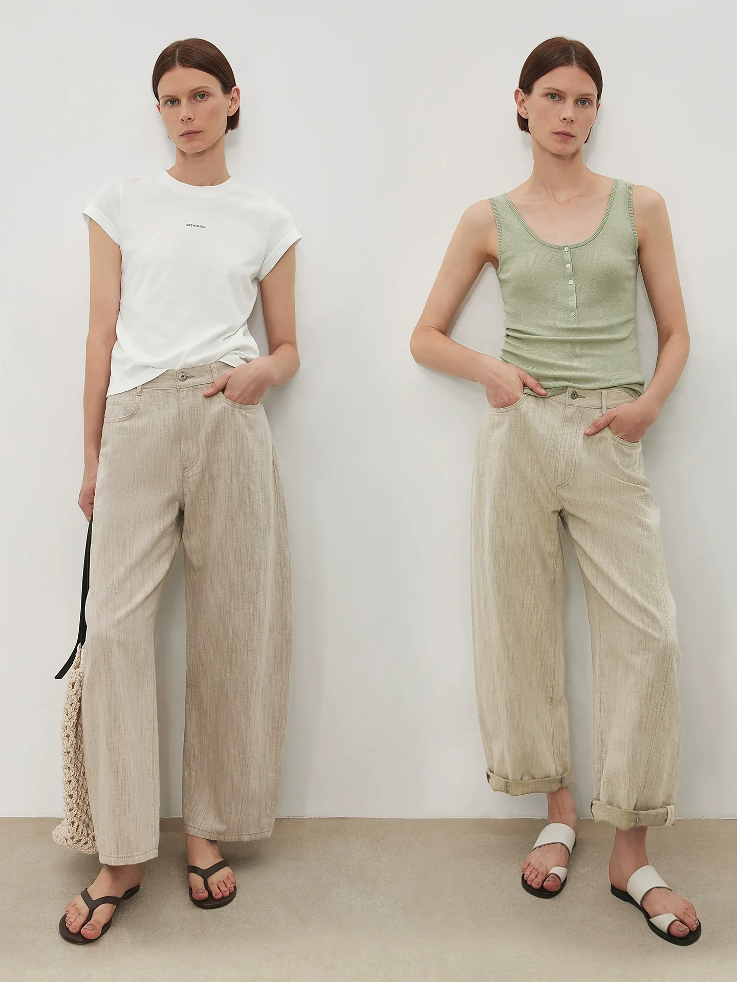 Italian Cotton-Linen Twill Curved Crop Pants - Image 2
