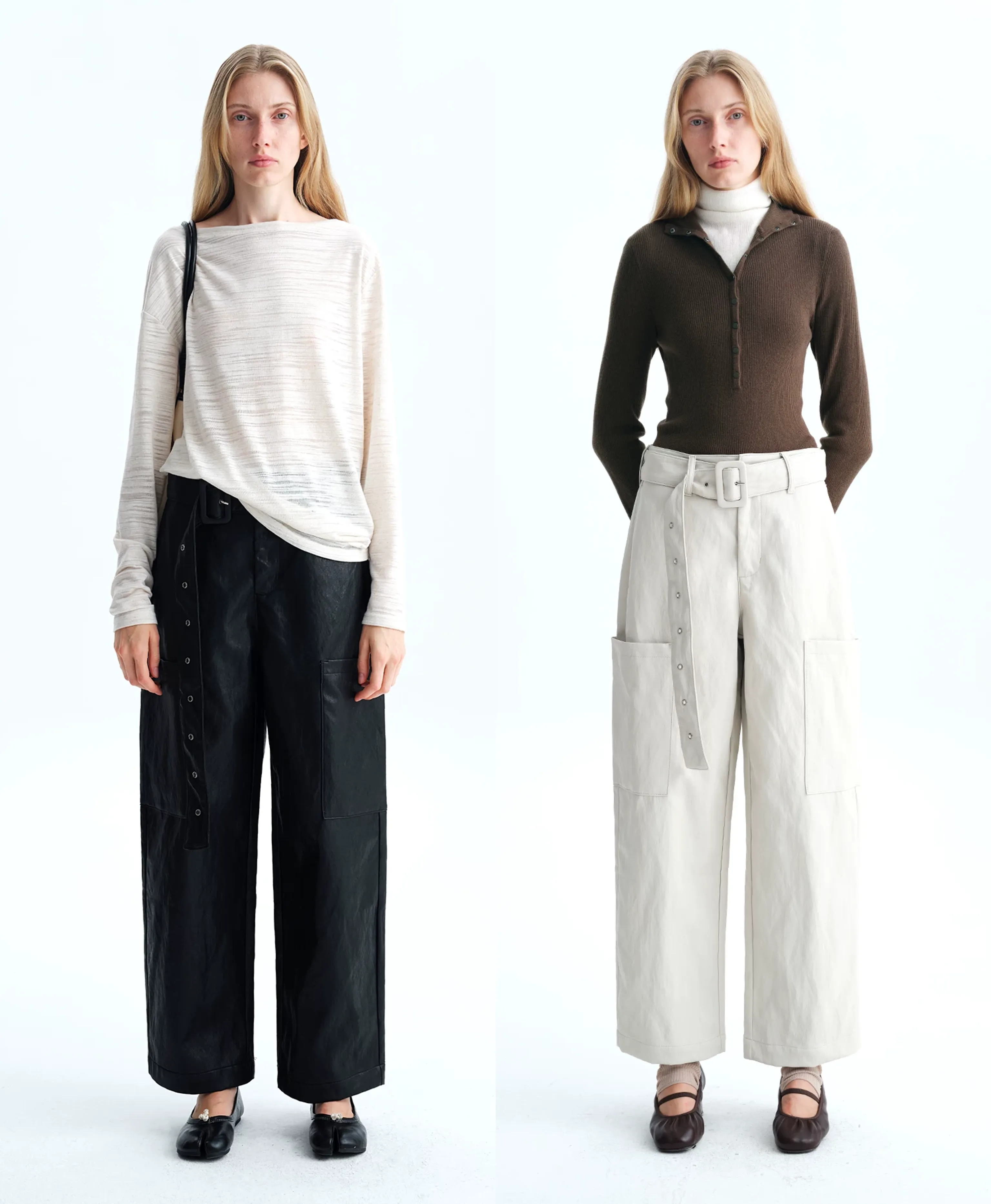 Italian Eco-Faux Leather Belted Cargo Pants