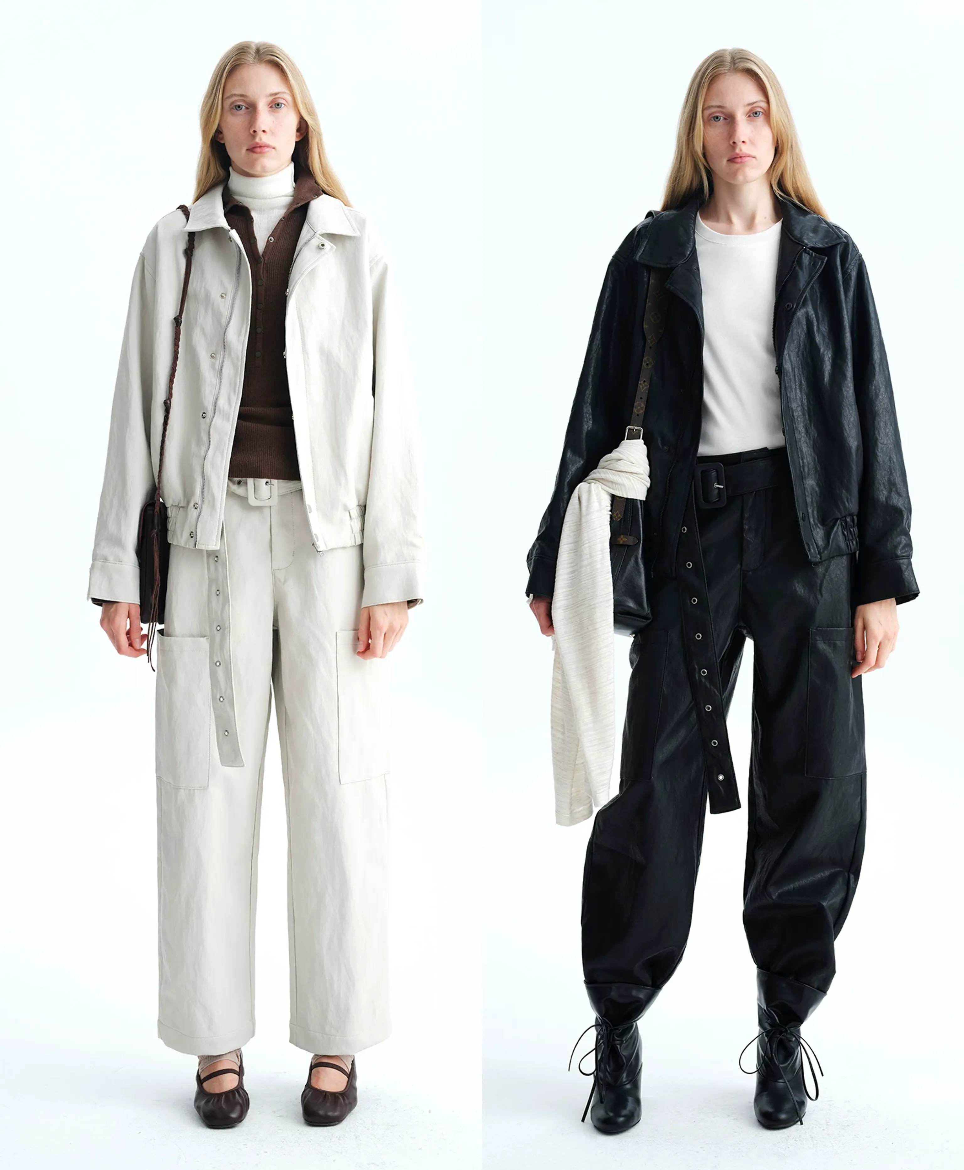 Italian Eco-Faux Leather Belted Cargo Pants - Image 2