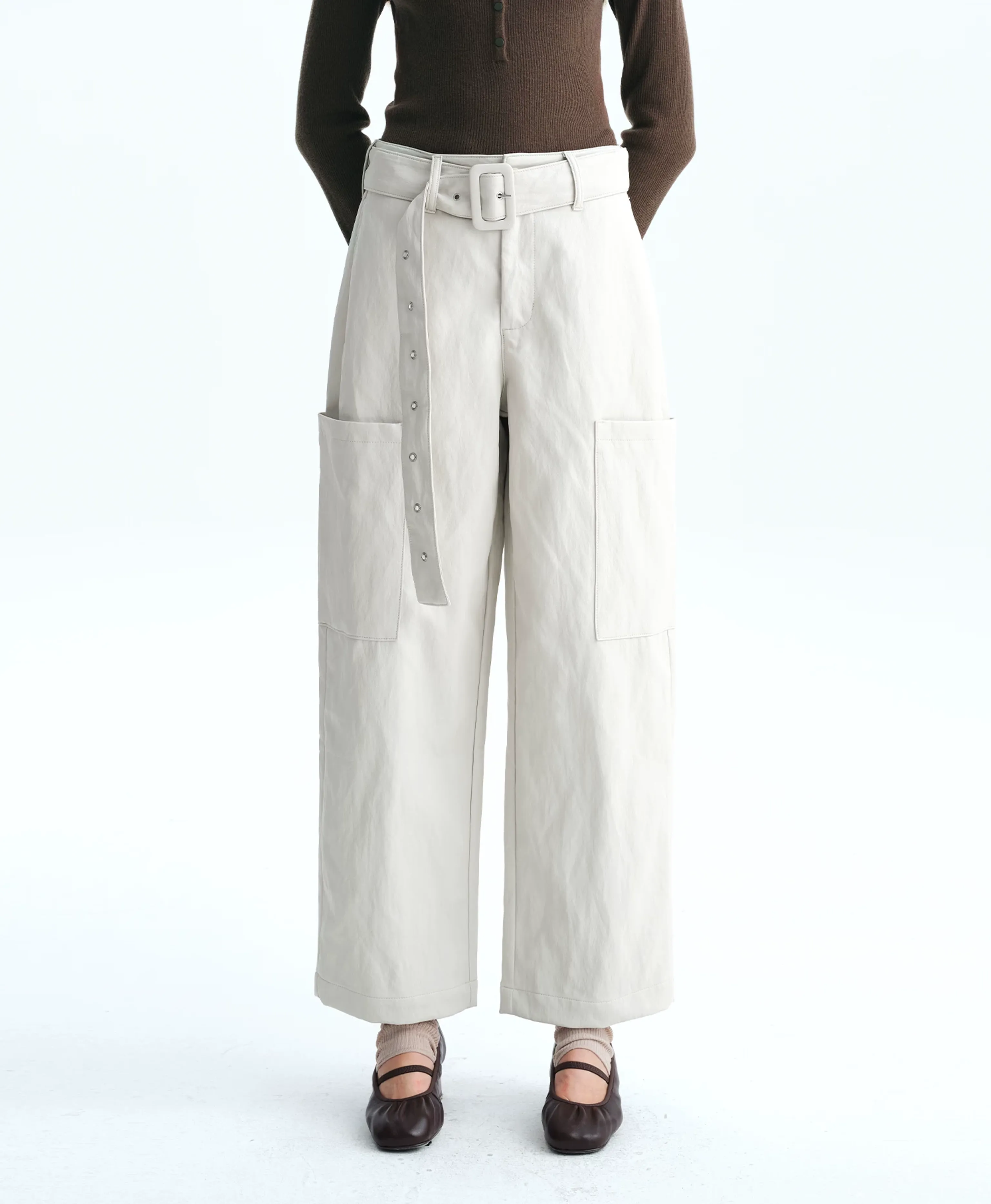 Italian Eco-Faux Leather Belted Cargo Pants - Image 3