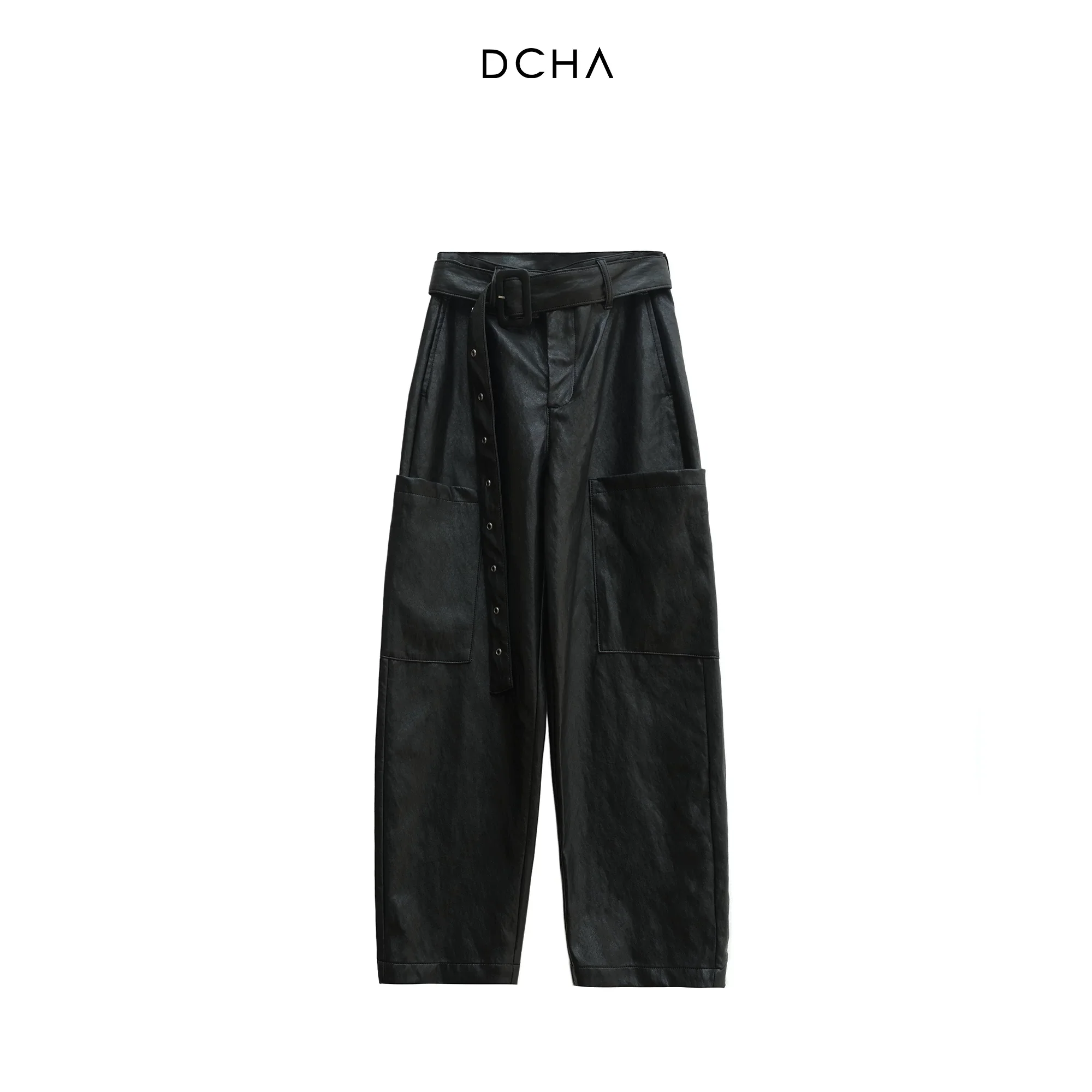 Italian Eco-Faux Leather Belted Cargo Pants - Image 6
