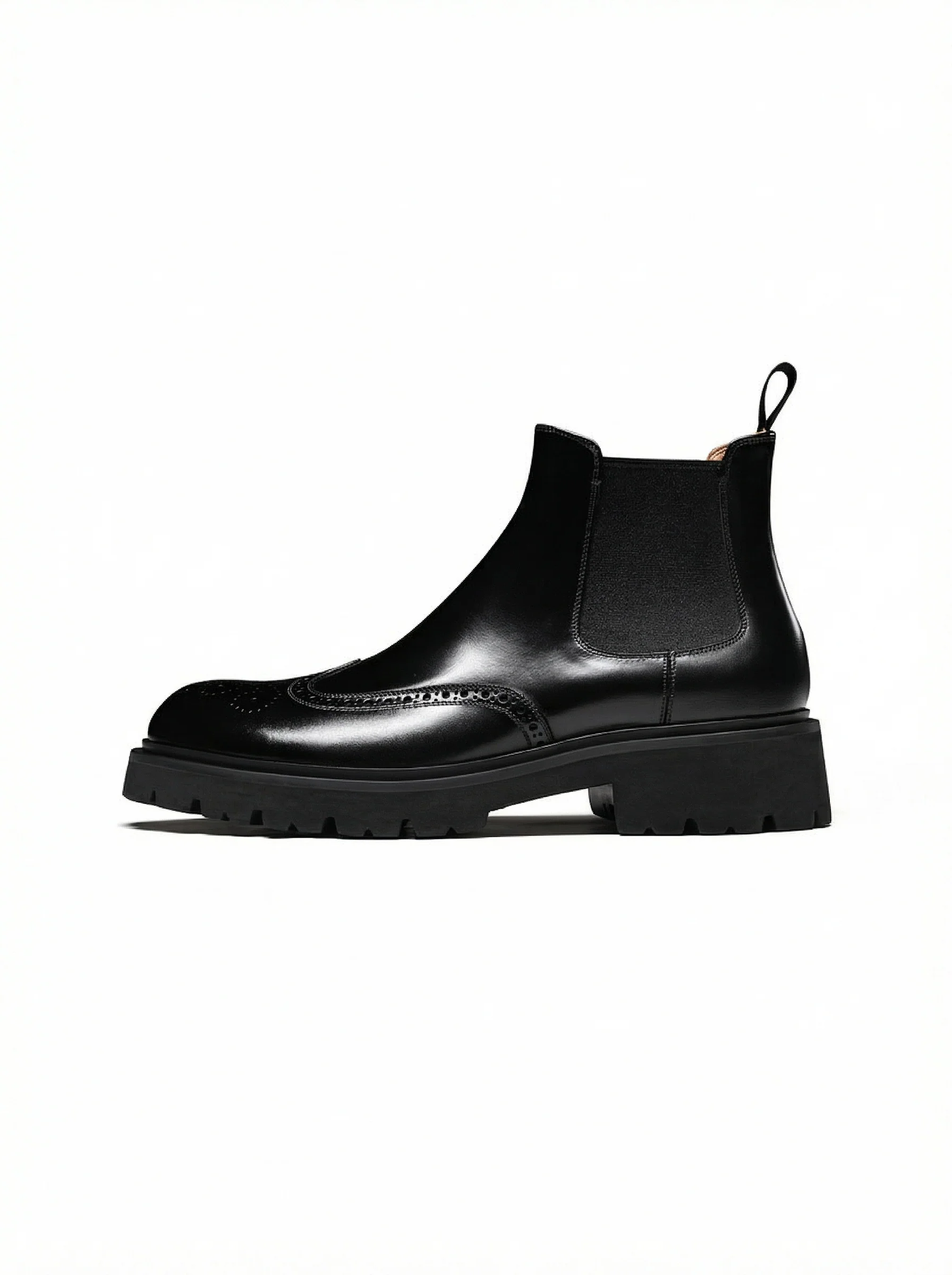 Italian Leather Brogue Lug Chelsea Boot