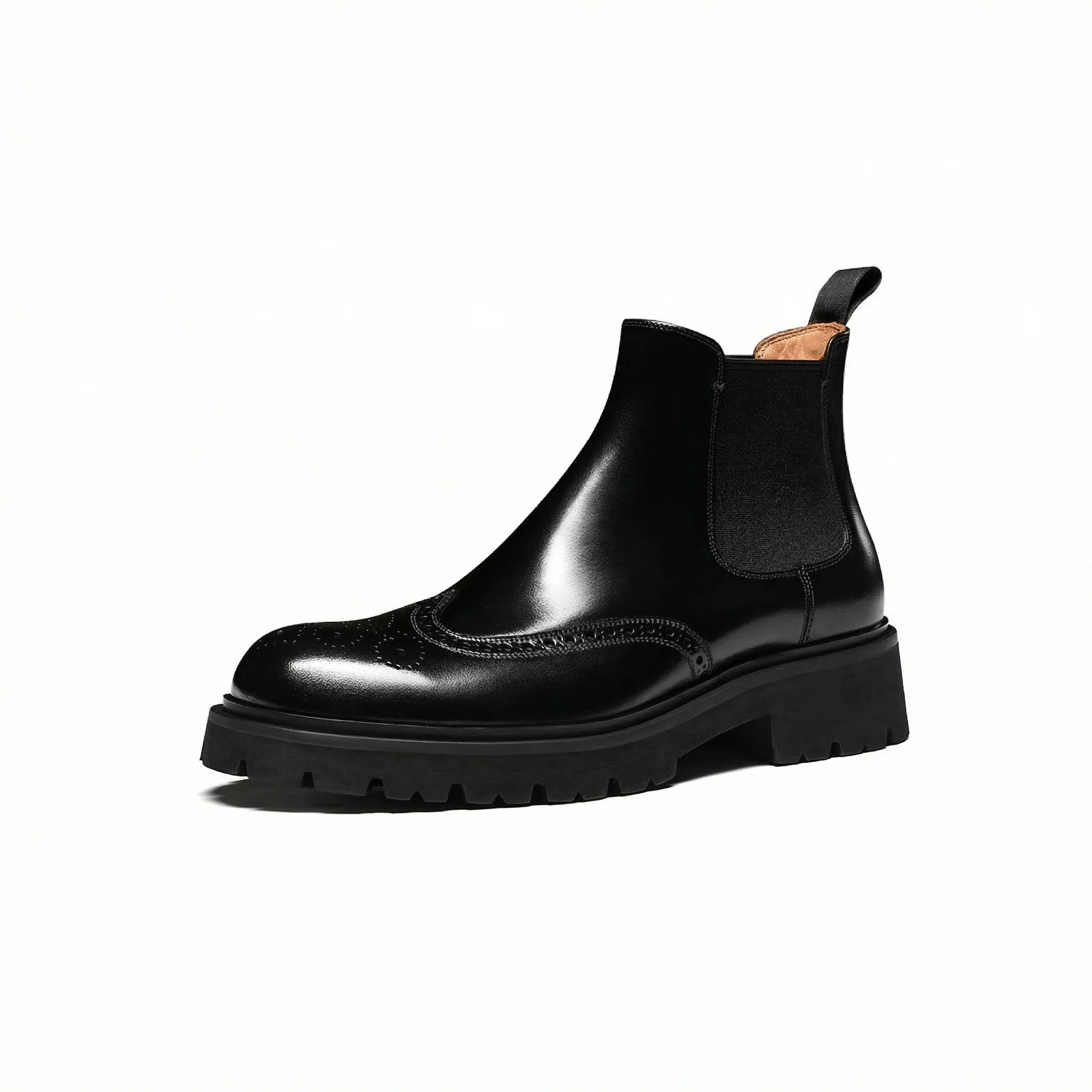 Italian Leather Brogue Lug Chelsea Boot - Image 2