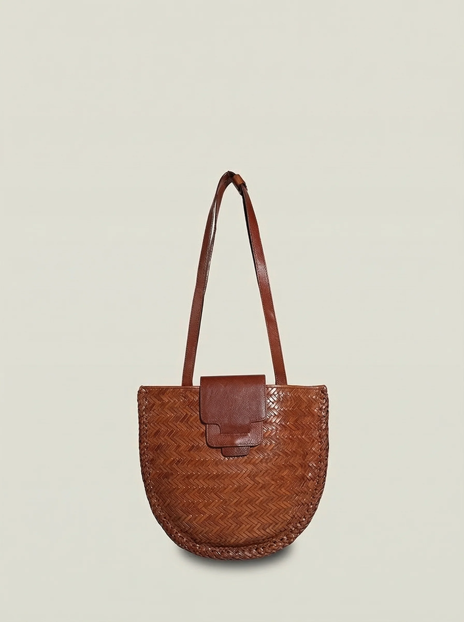 Italian Leather Woven Crescent Shoulder Bag - Image 5