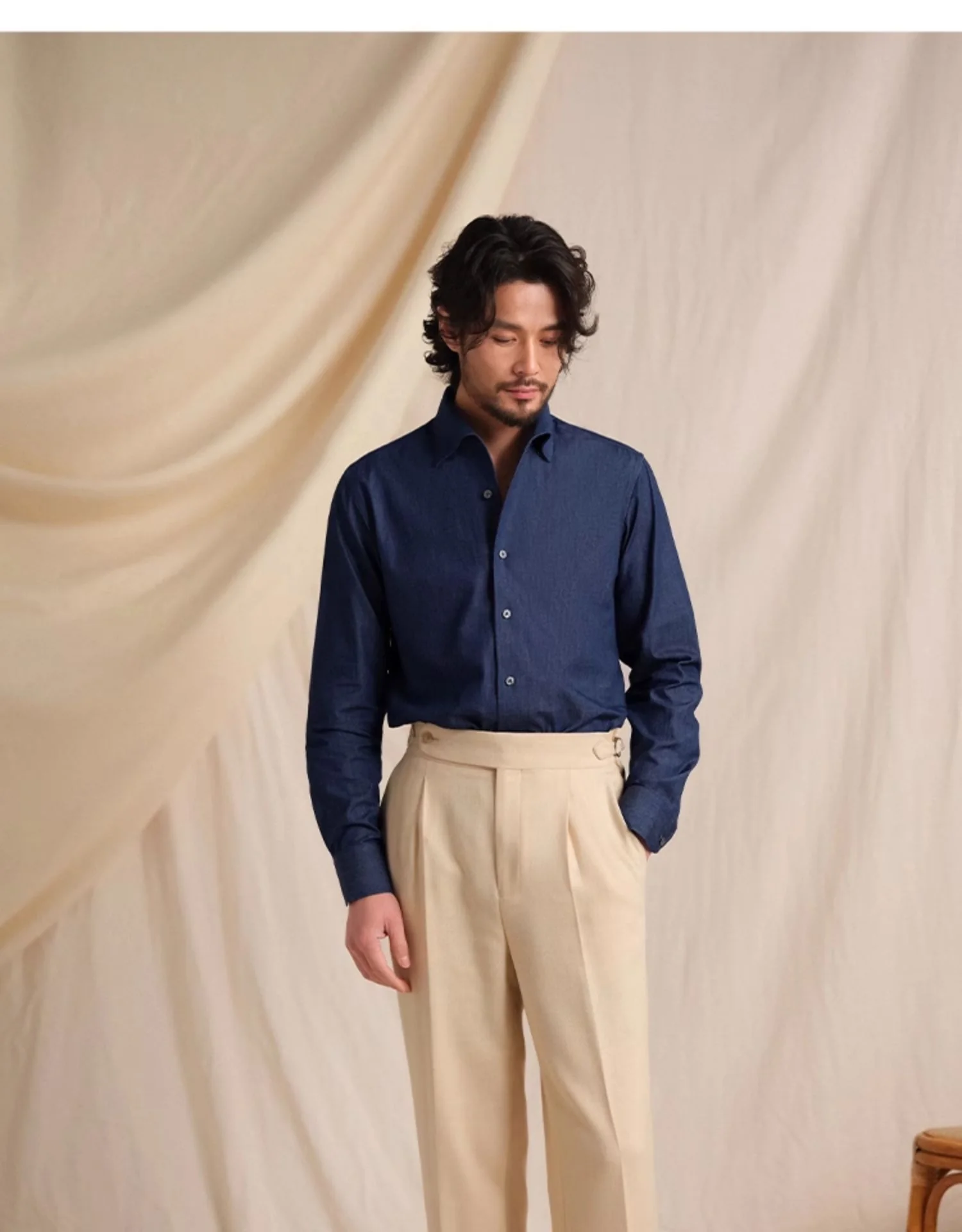 Italian One-Piece Collar Denim Shirt