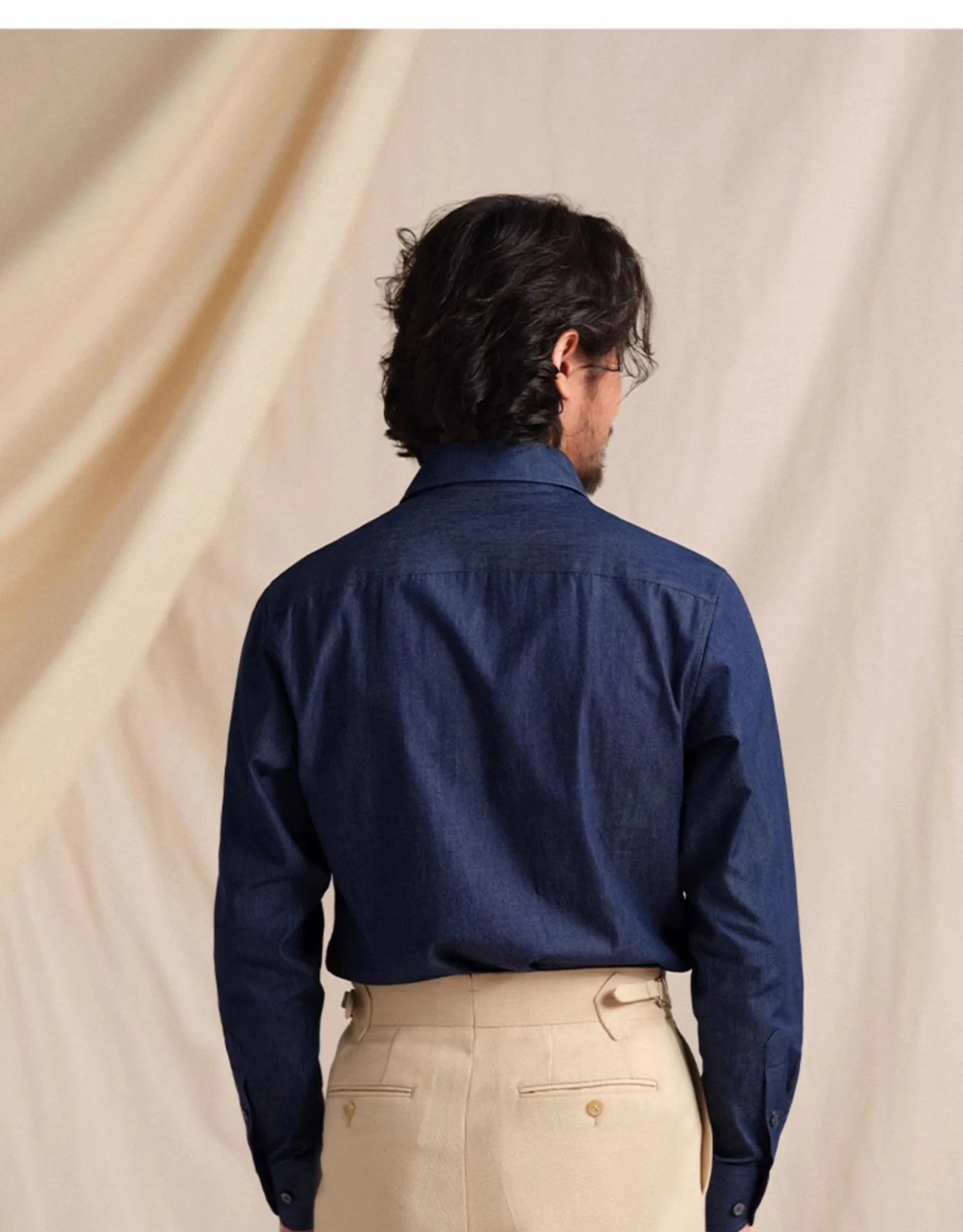 Italian One-Piece Collar Denim Shirt - Image 2
