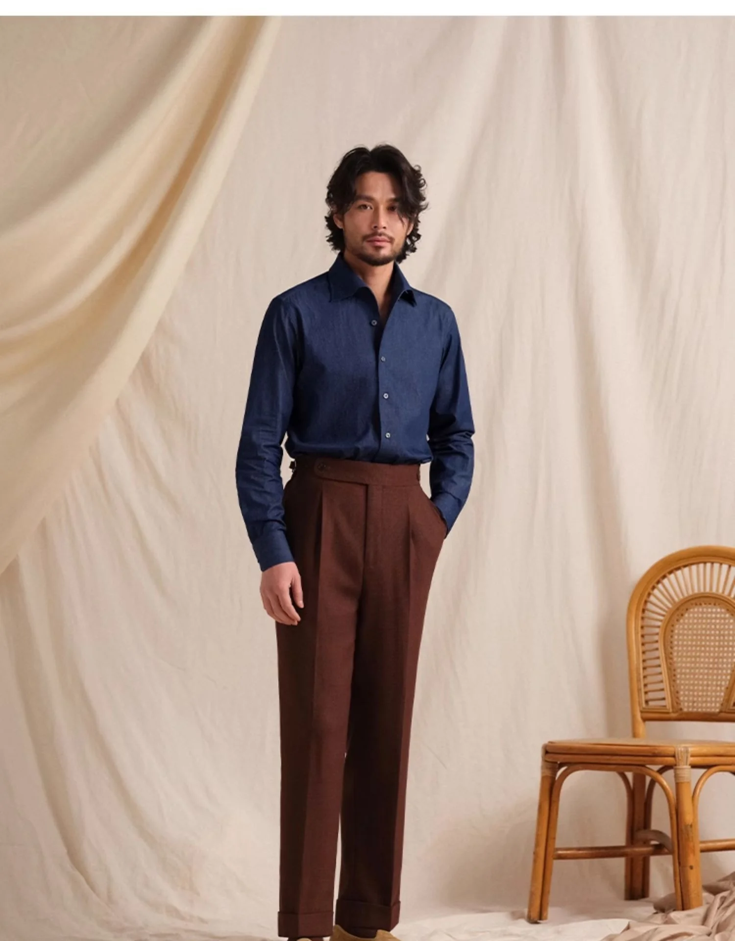 Italian One-Piece Collar Denim Shirt - Image 5
