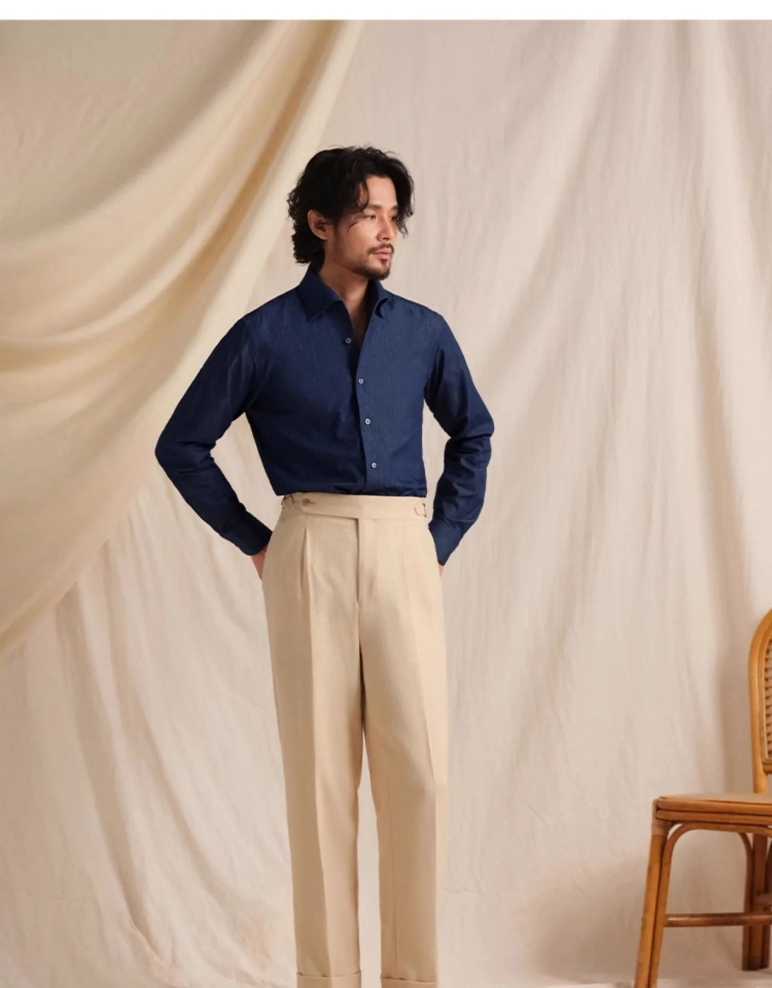 Italian One-Piece Collar Denim Shirt - Image 6