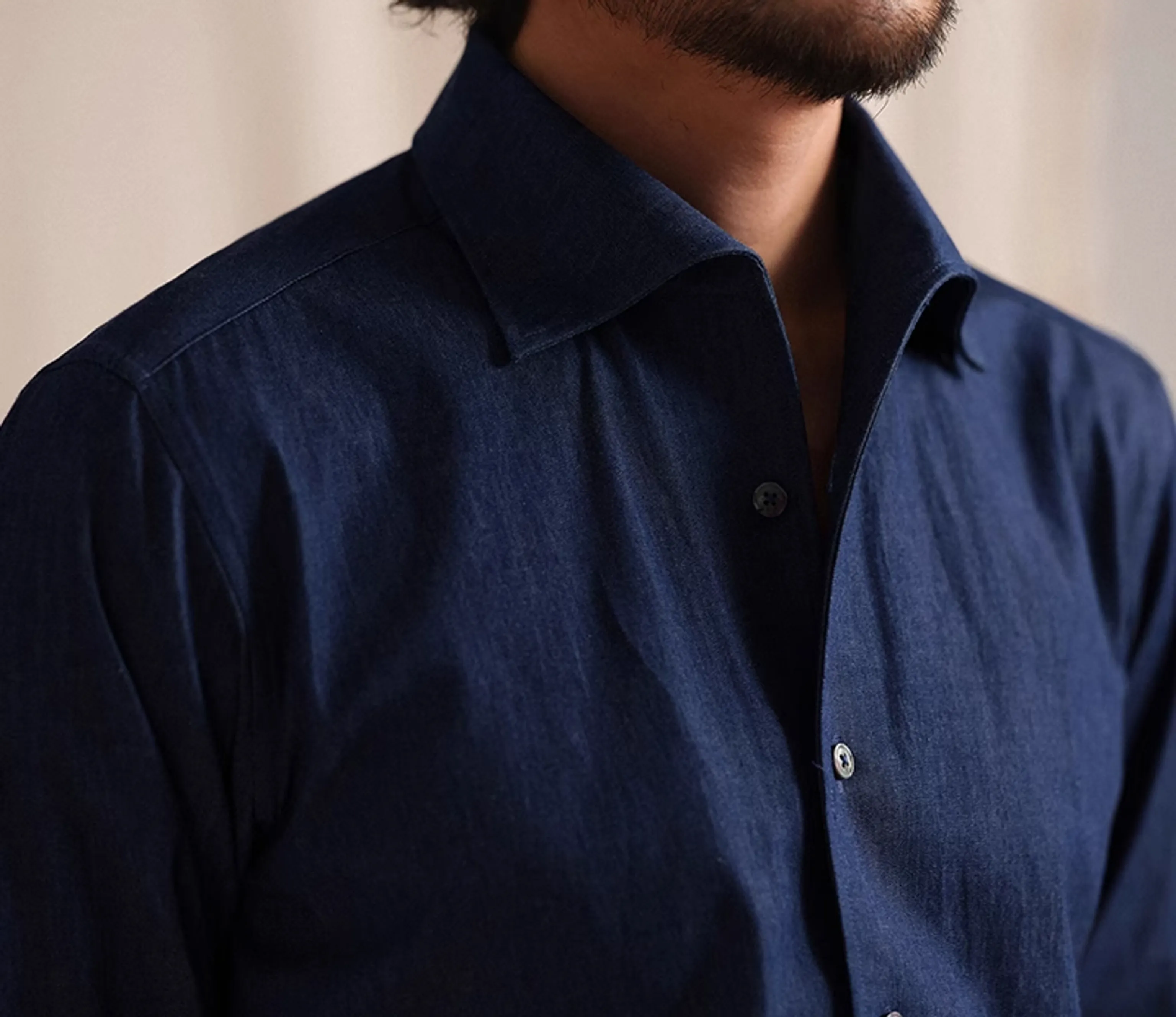 Italian One-Piece Collar Denim Shirt - Image 7