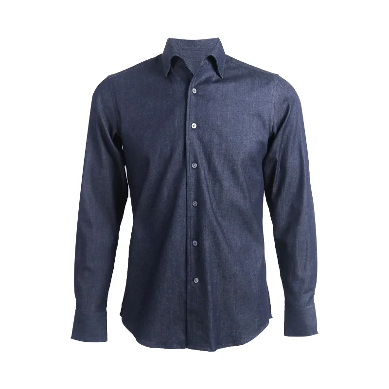 Italian One-Piece Collar Denim Shirt - Image 8