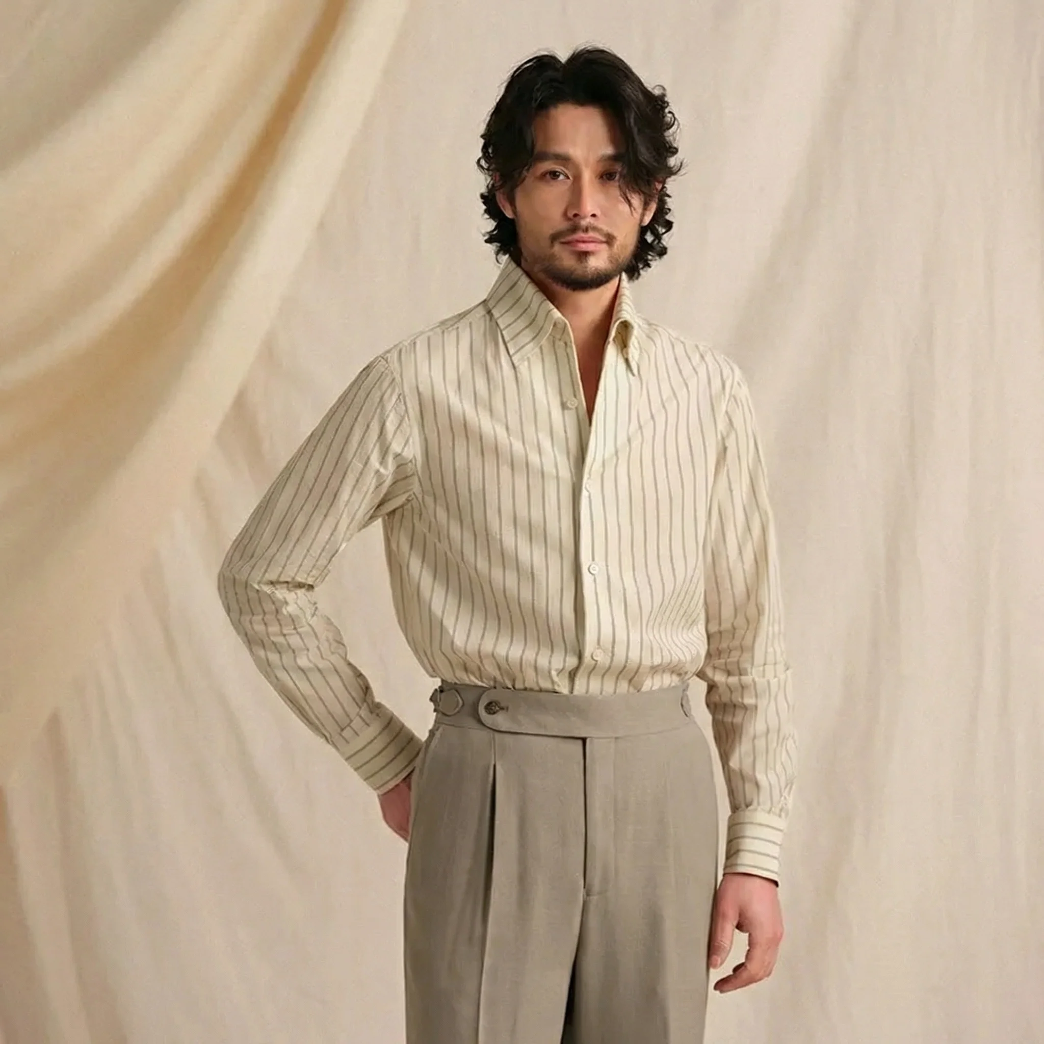 Italian One-Piece Collar Stripe Shirt - Image 3