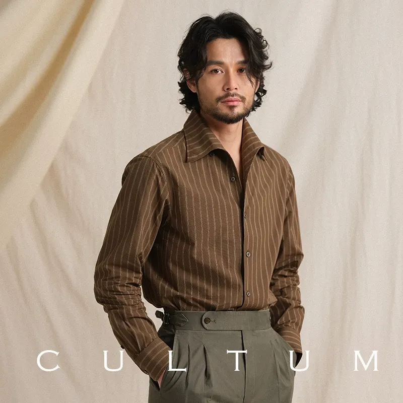 Italian One-Piece Collar Striped Shirt - Image 3