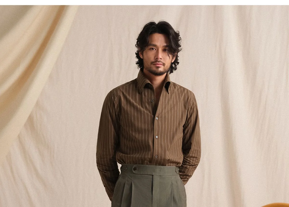 Italian One-Piece Collar Striped Shirt - Image 6