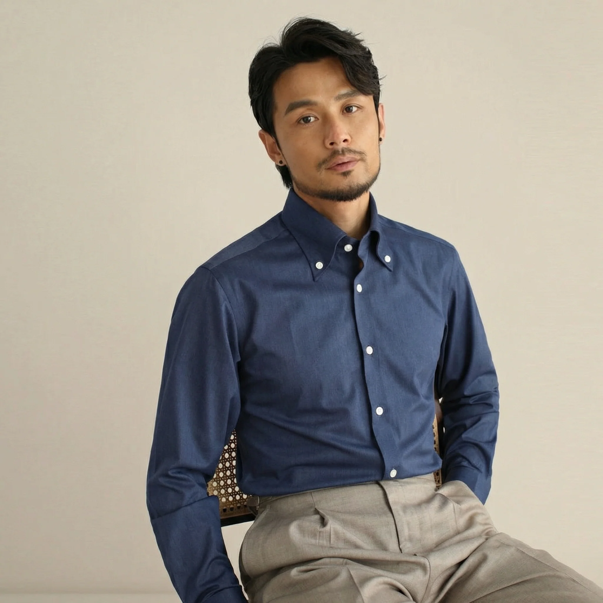 Italian Retro Large Point Collar Shirt - Image 15