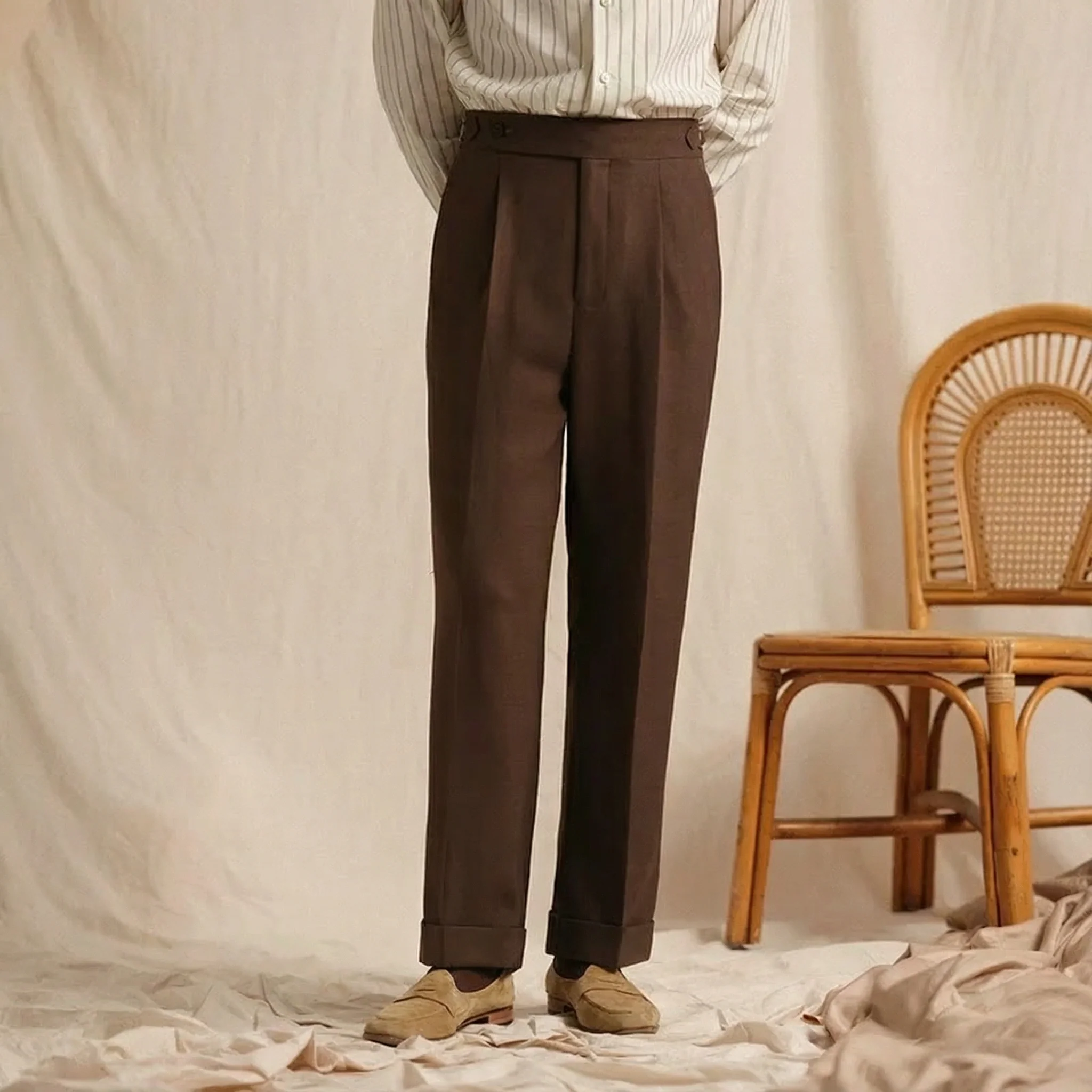 Italian Single-Pleat Herringbone Trousers