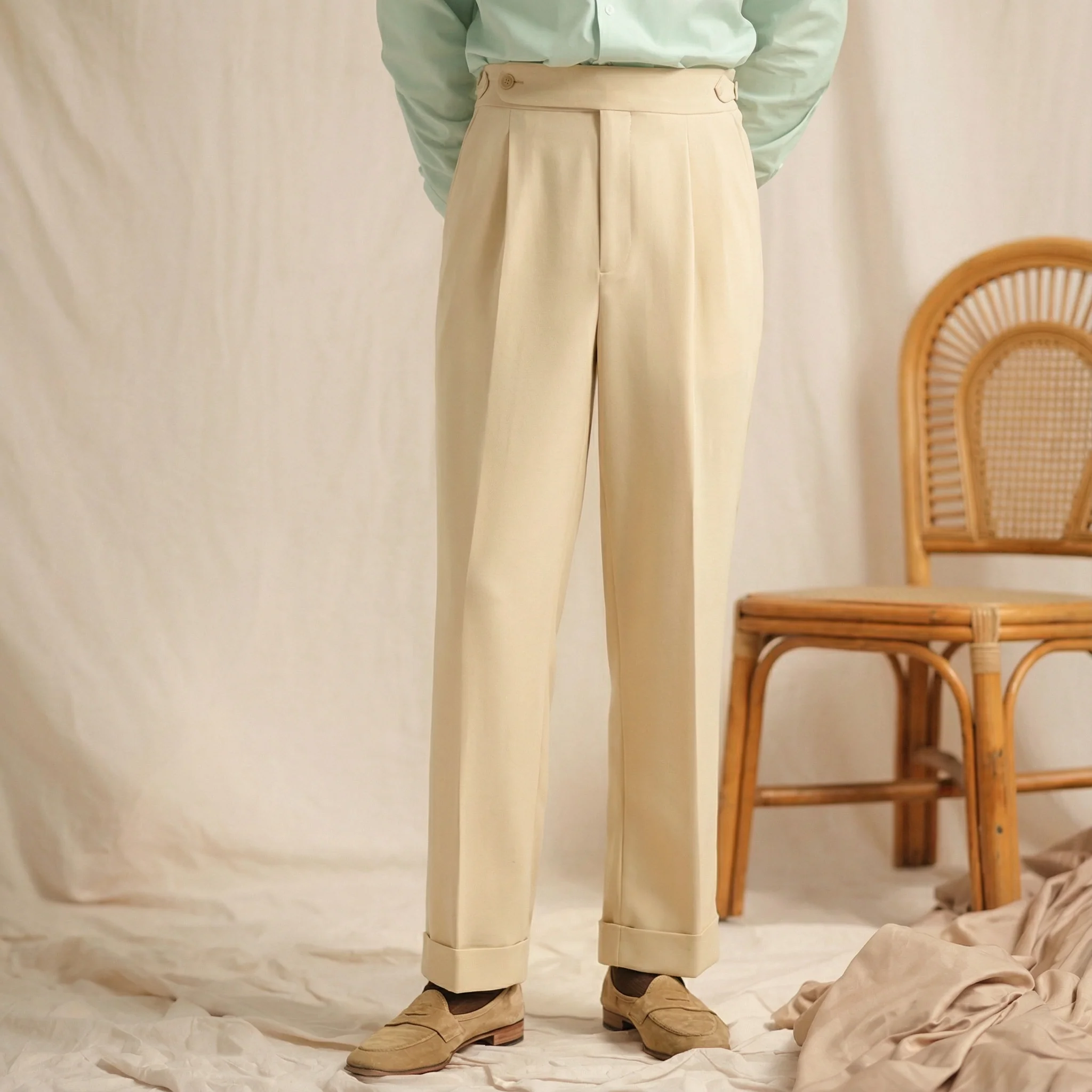Italian Single-Pleat Herringbone Trousers - Image 5