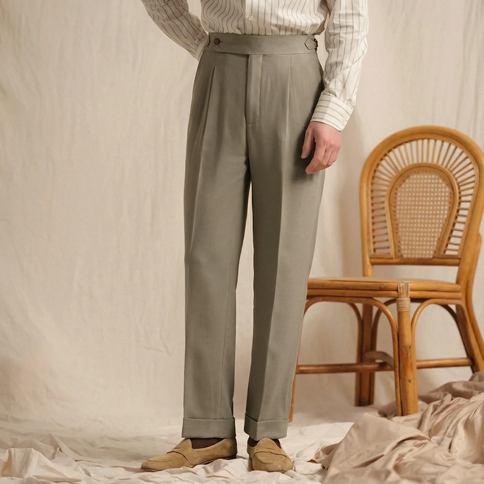 Italian Single-Pleat Herringbone Trousers - Image 6