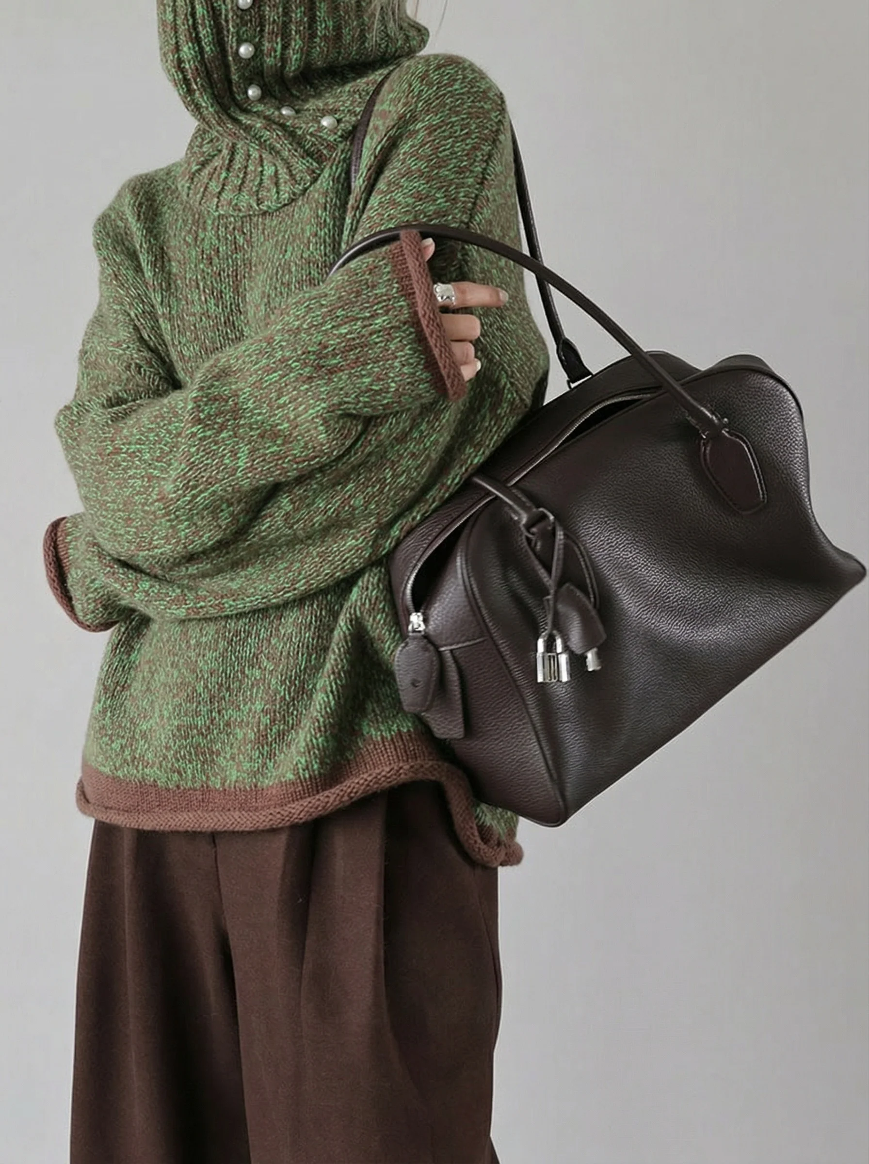 Italian Top-Grain Leather Boston Shoulder Bag