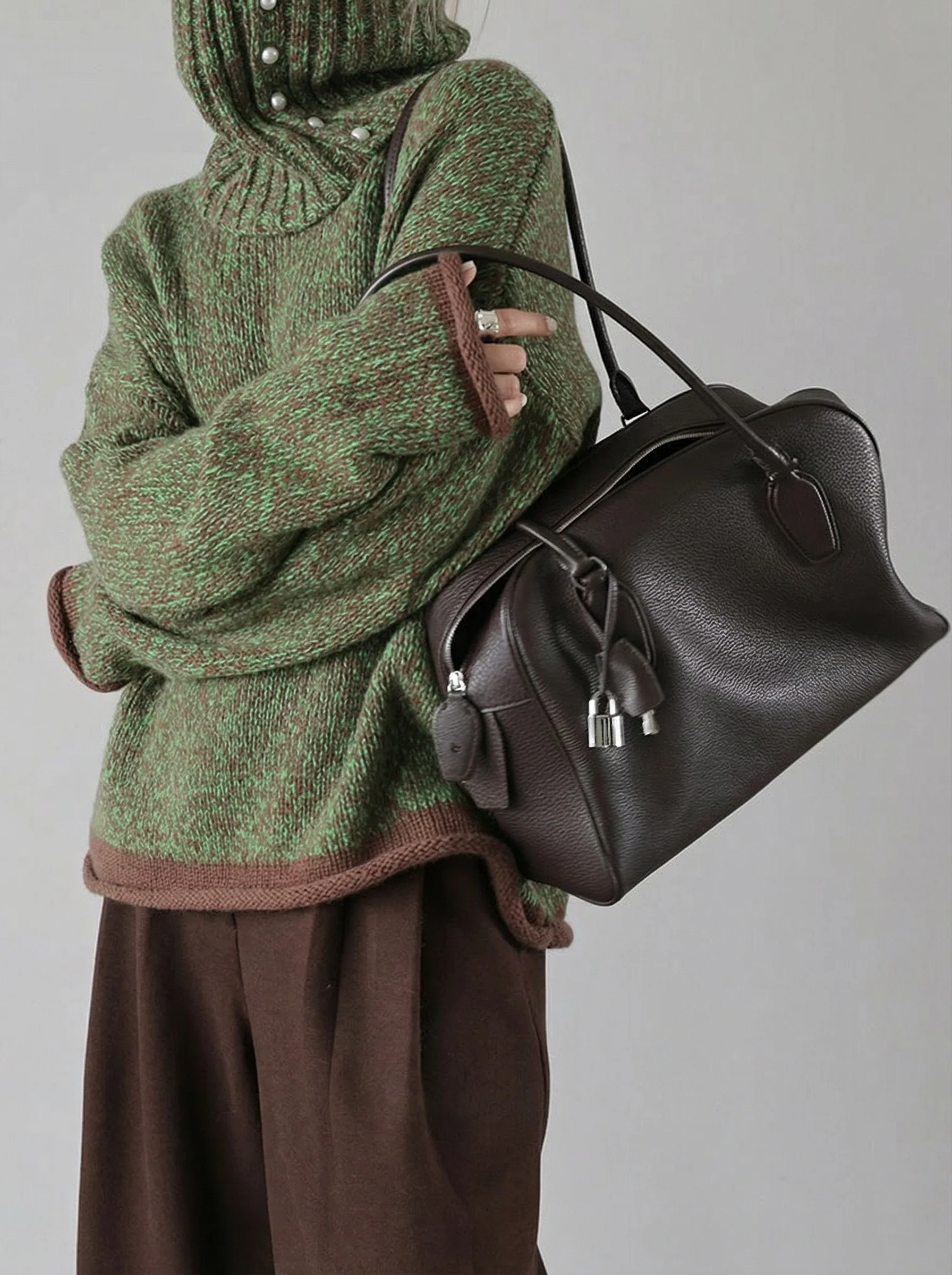 Italian Top-Grain Leather Boston Shoulder Bag - Image 9