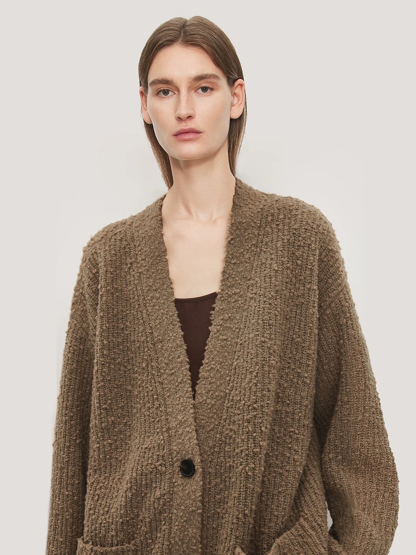 Italian Wool Bouclé V‑Neck Cardigan - Image 2