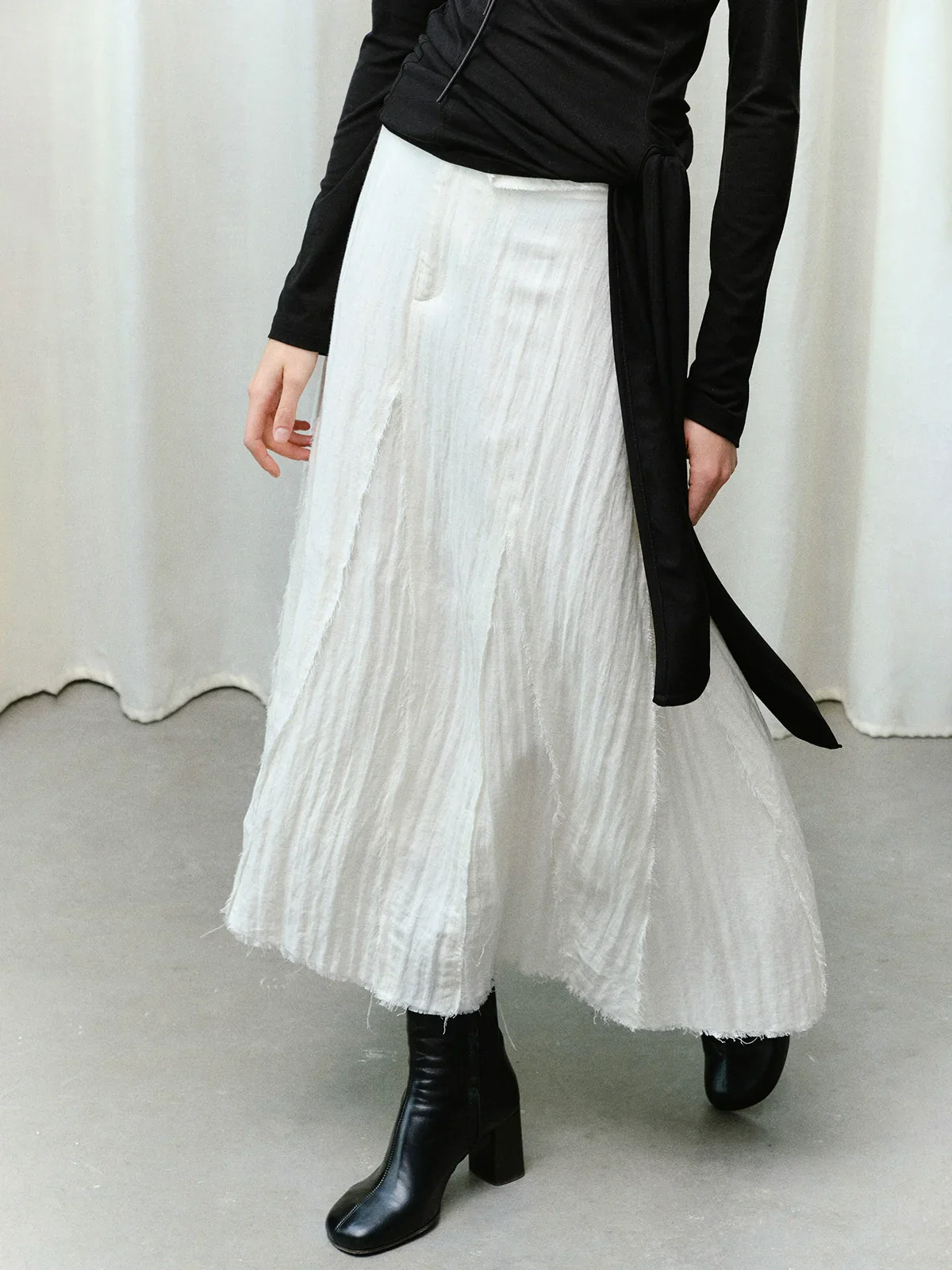 Ivory Crinkled A-line Midi Skirt - Image 5