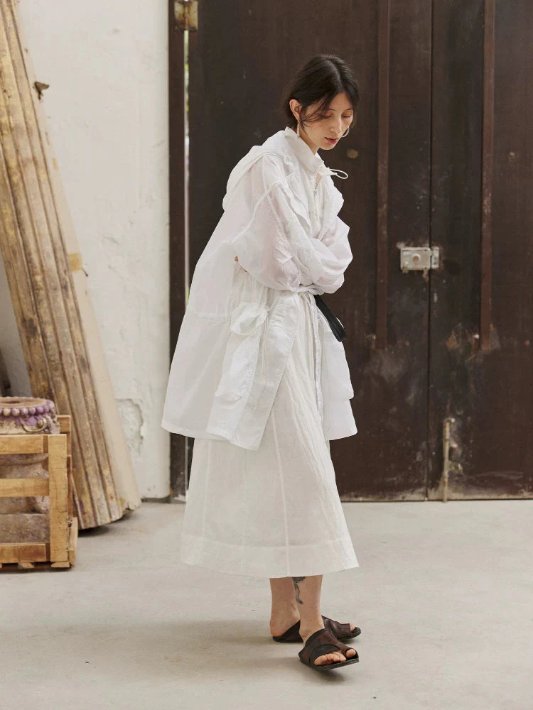 Ivory Crinkled Drawstring Dress - Image 4