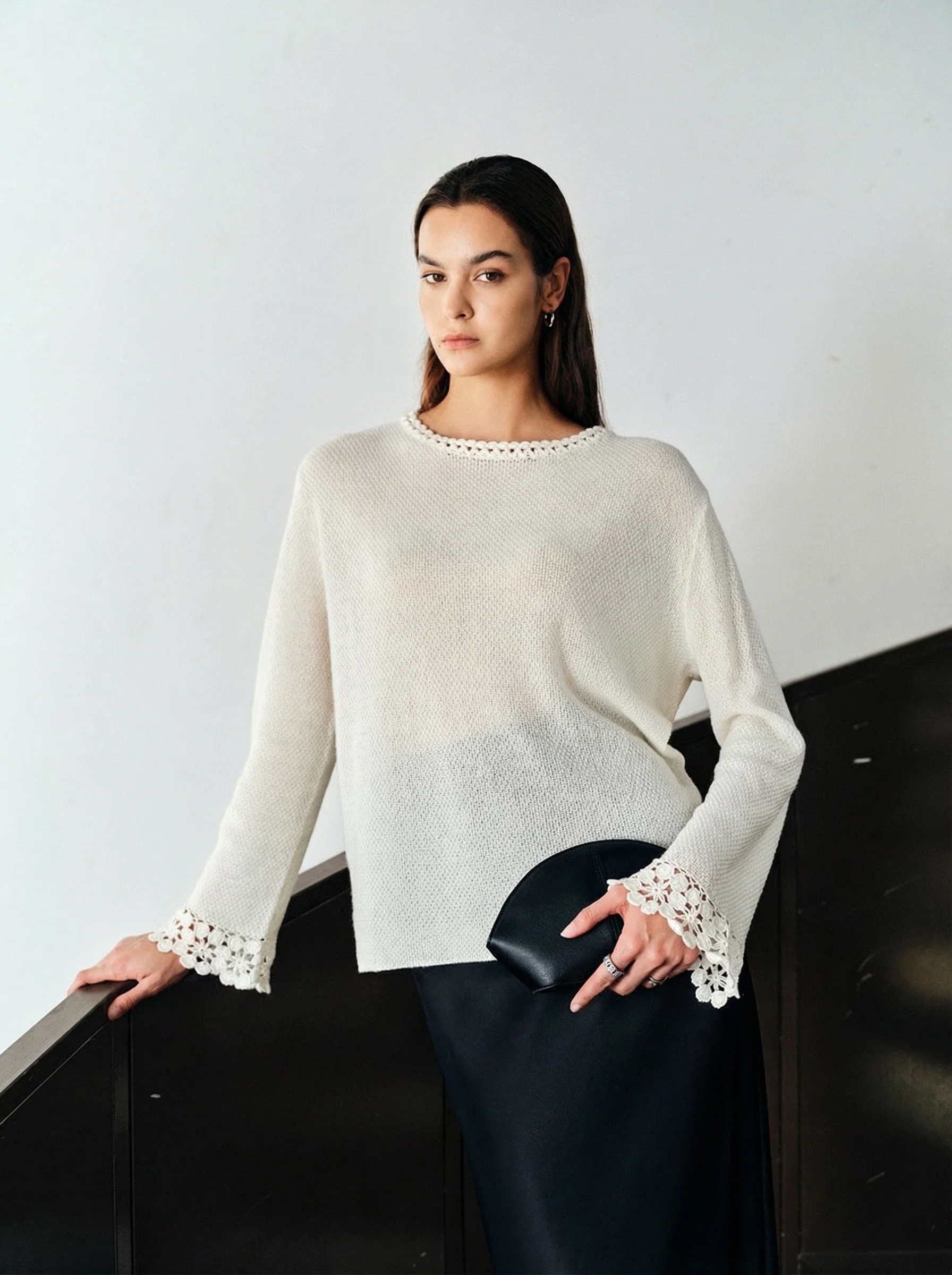 Ivory Crochet Lace Knit Pullover - Image 4