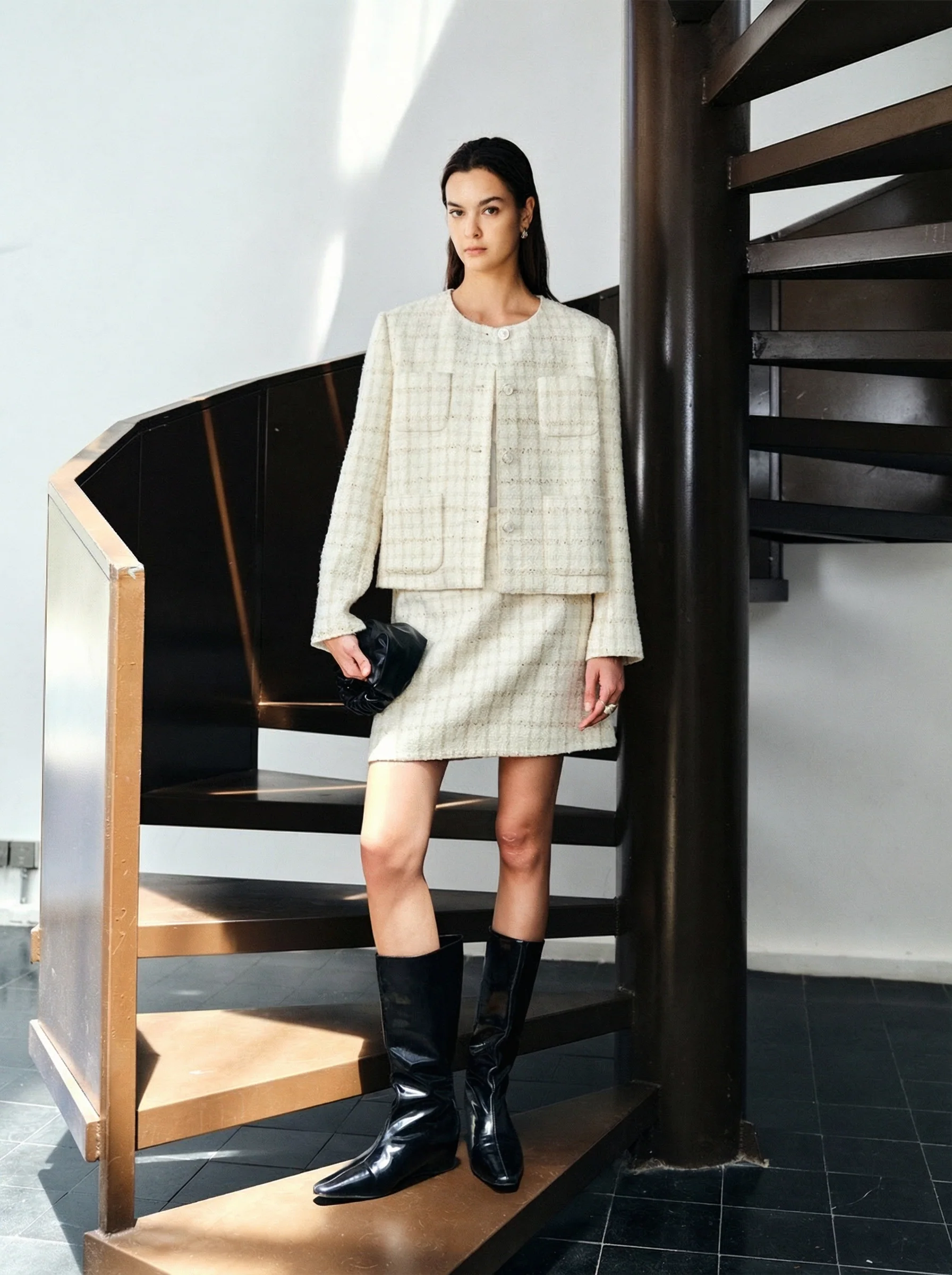Ivory Gold Thread Tweed Jacket & Mini Skirt Set - Image 4