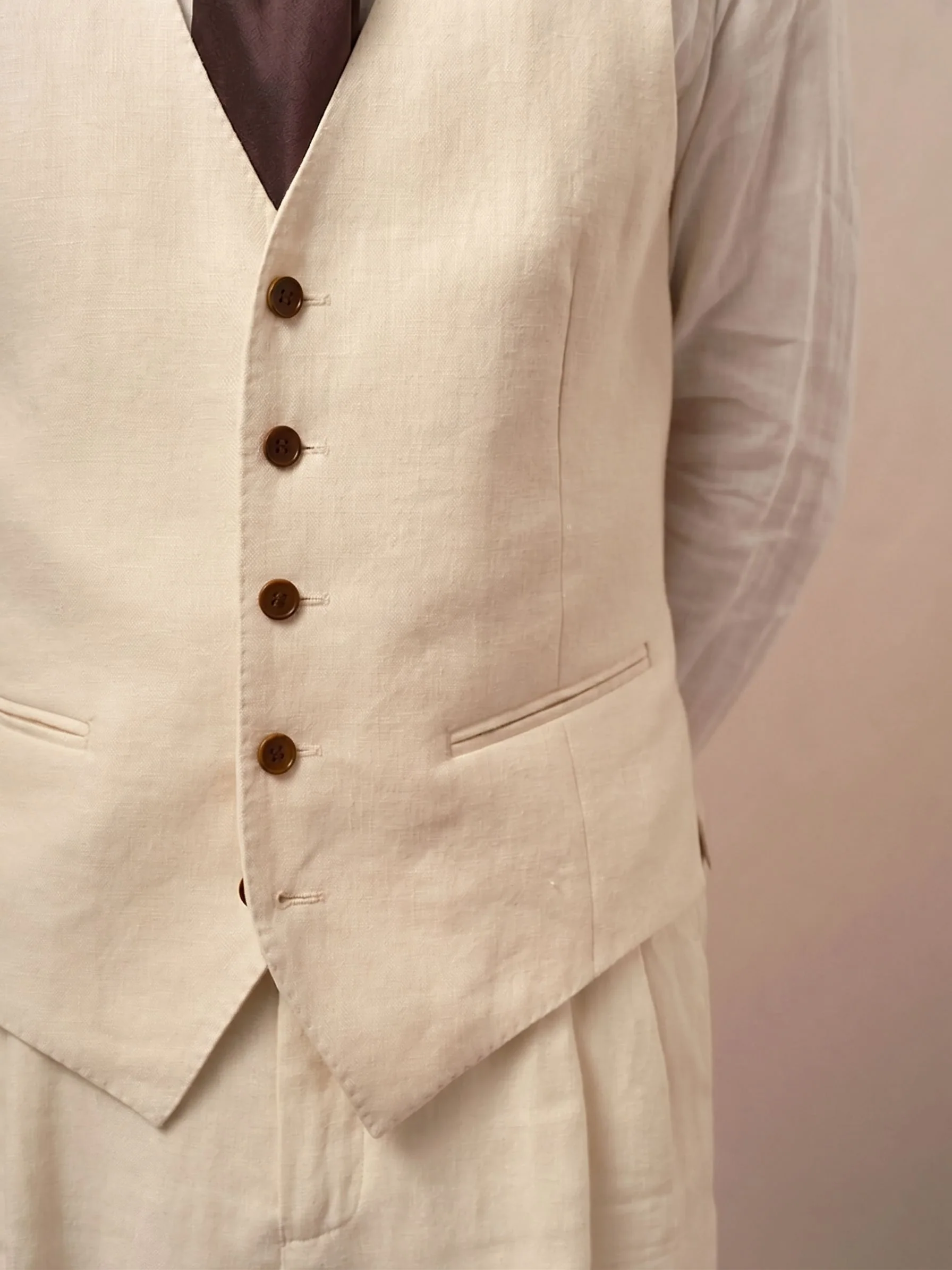 Ivory Linen Waistcoat - Image 8