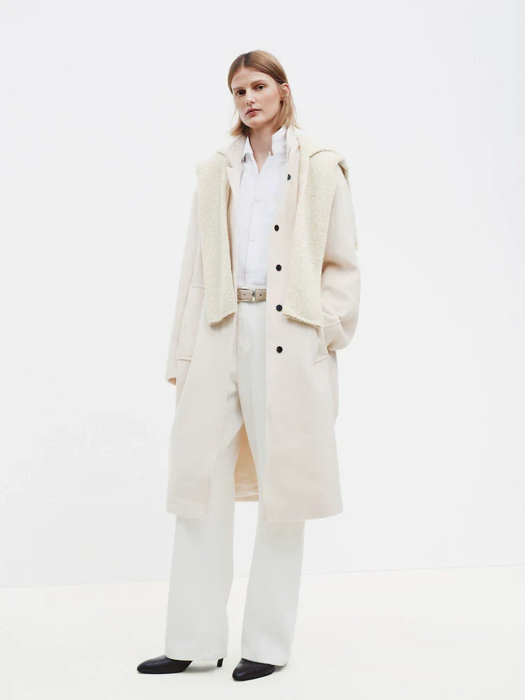 Ivory Merino Stand-Collar Coat