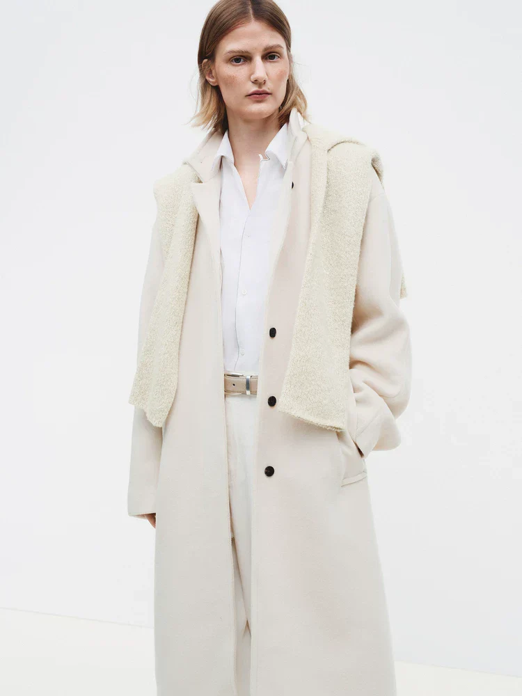 Ivory Merino Stand-Collar Coat - Image 2