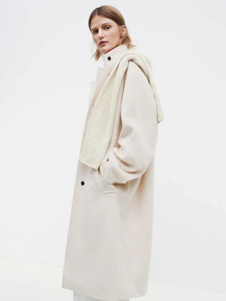 Ivory Merino Stand-Collar Coat - Image 3