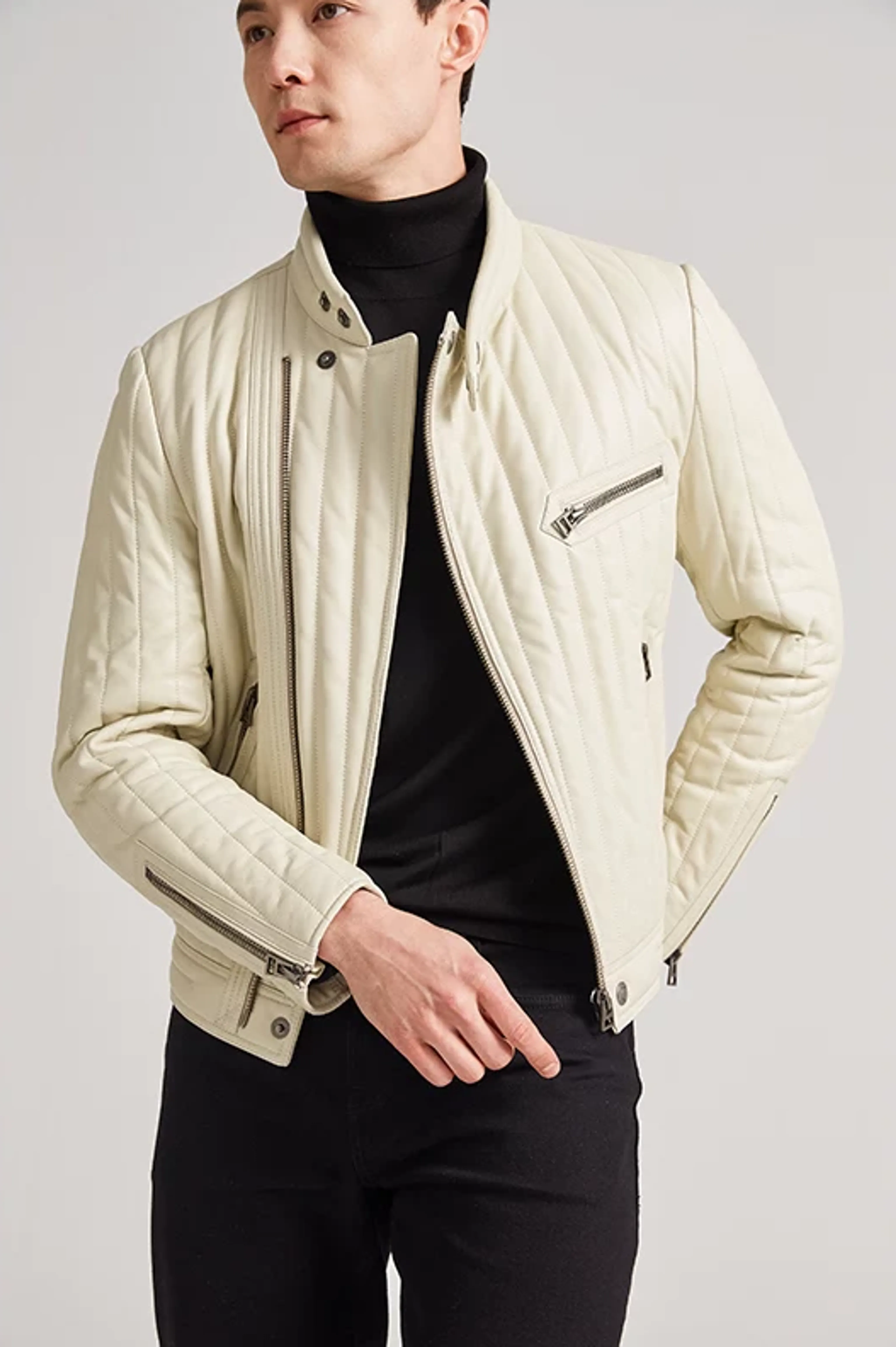 Ivory Quilted Sheepskin Moto Jacket - Image 2