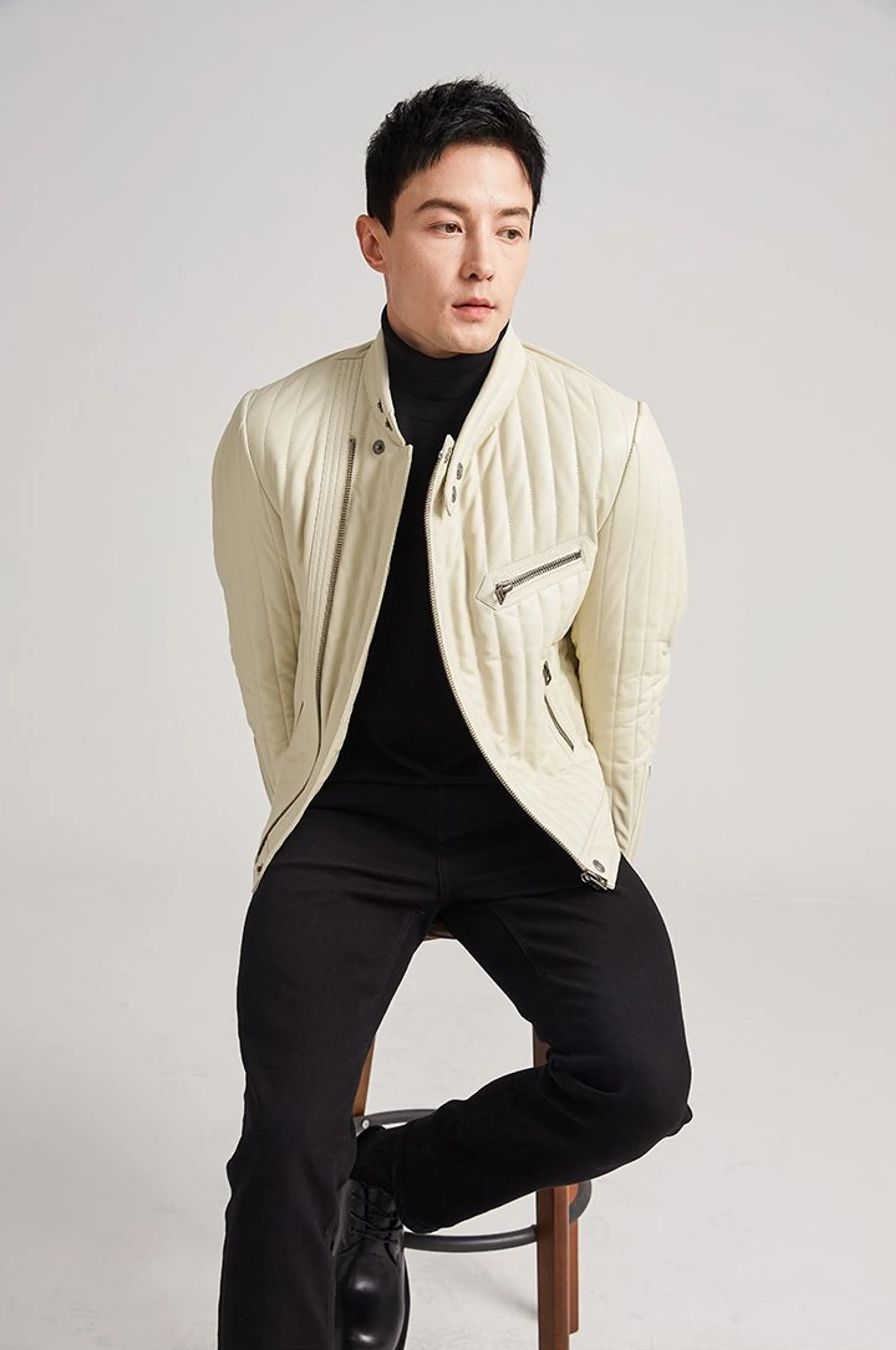 Ivory Quilted Sheepskin Moto Jacket - Image 5