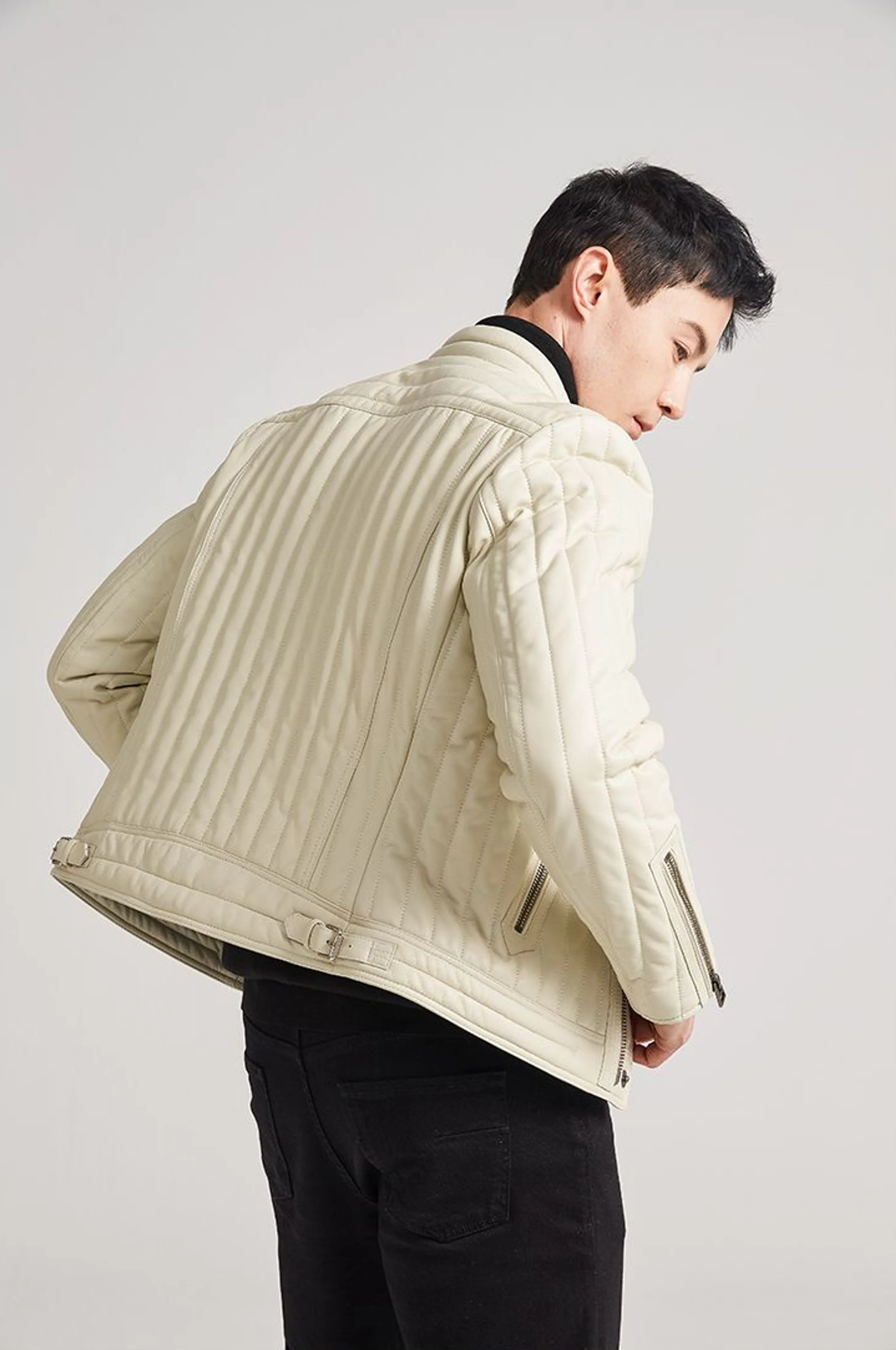 Ivory Quilted Sheepskin Moto Jacket - Image 7
